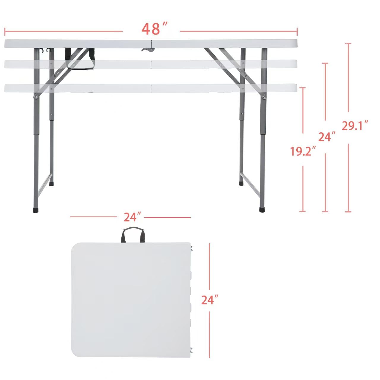 4ft Folding Table - Portable Outdoor Picnic Table for BBQ, Camping, Courtyard & Balcony Use - Lightweight & Durable Leisure Table for Parties, Tailgating & Backyard Gatherings
