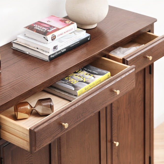 American Style Oak Solid Wood Shoe Cabinet - Durable Entryway Storage Organizer for Hallway, Closet & Mudroom