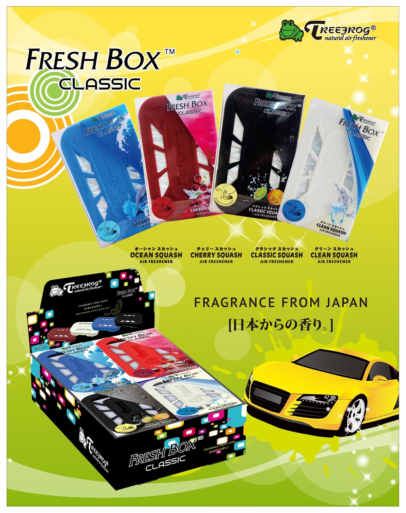 Treefrog Fresh Box Classic Ocean Squash Scent Air Freshener 3-Pack with Refill Cartridges - Eliminate Odors in Cars, Homes & Offices