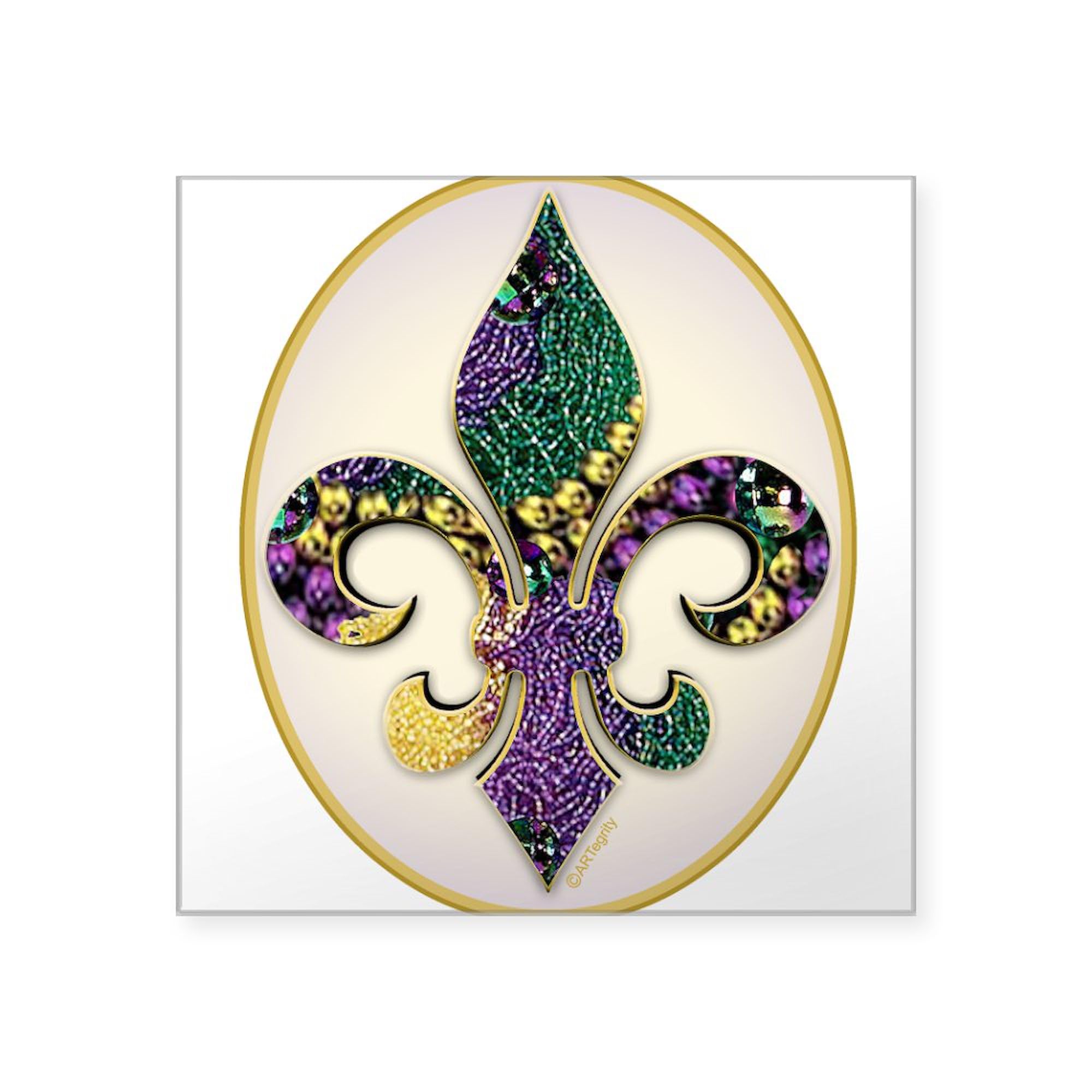 Fleur De Lis Mardi Gras Beads Oval Sticker - Waterproof Vinyl Car Decal & Bumper Sticker for Cars, Laptops, Windows - Perfect for Mardi Gras Parties, Parades, and Louisiana Themed Decor