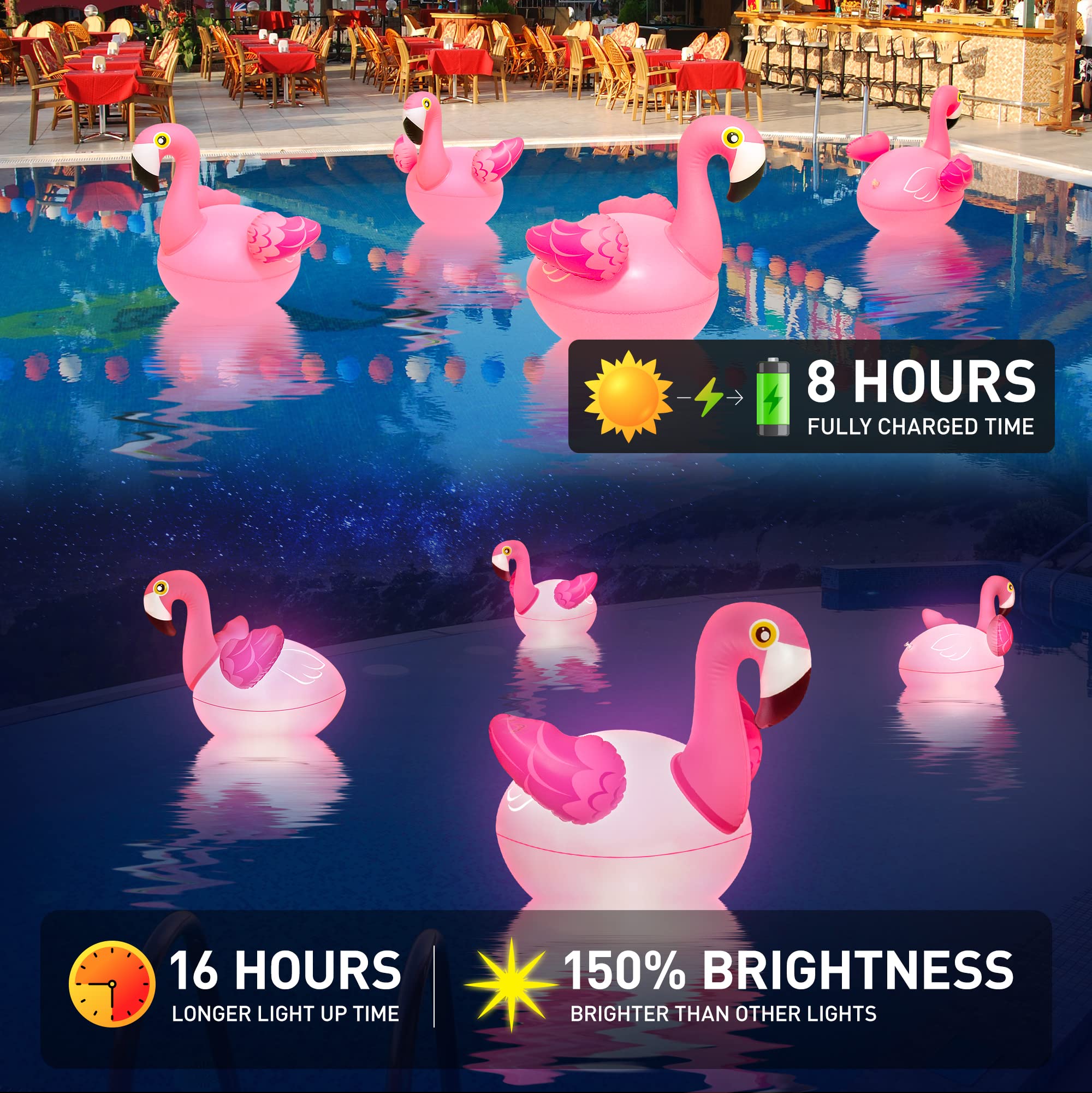 Waterproof Floating Solar Flamingo Lights 2 Pack - Glow in The Dark Pool Decorations for Backyard, Garden & Party Decor | Outdoor Swimming Pool Accessories & Summer Party Lighting