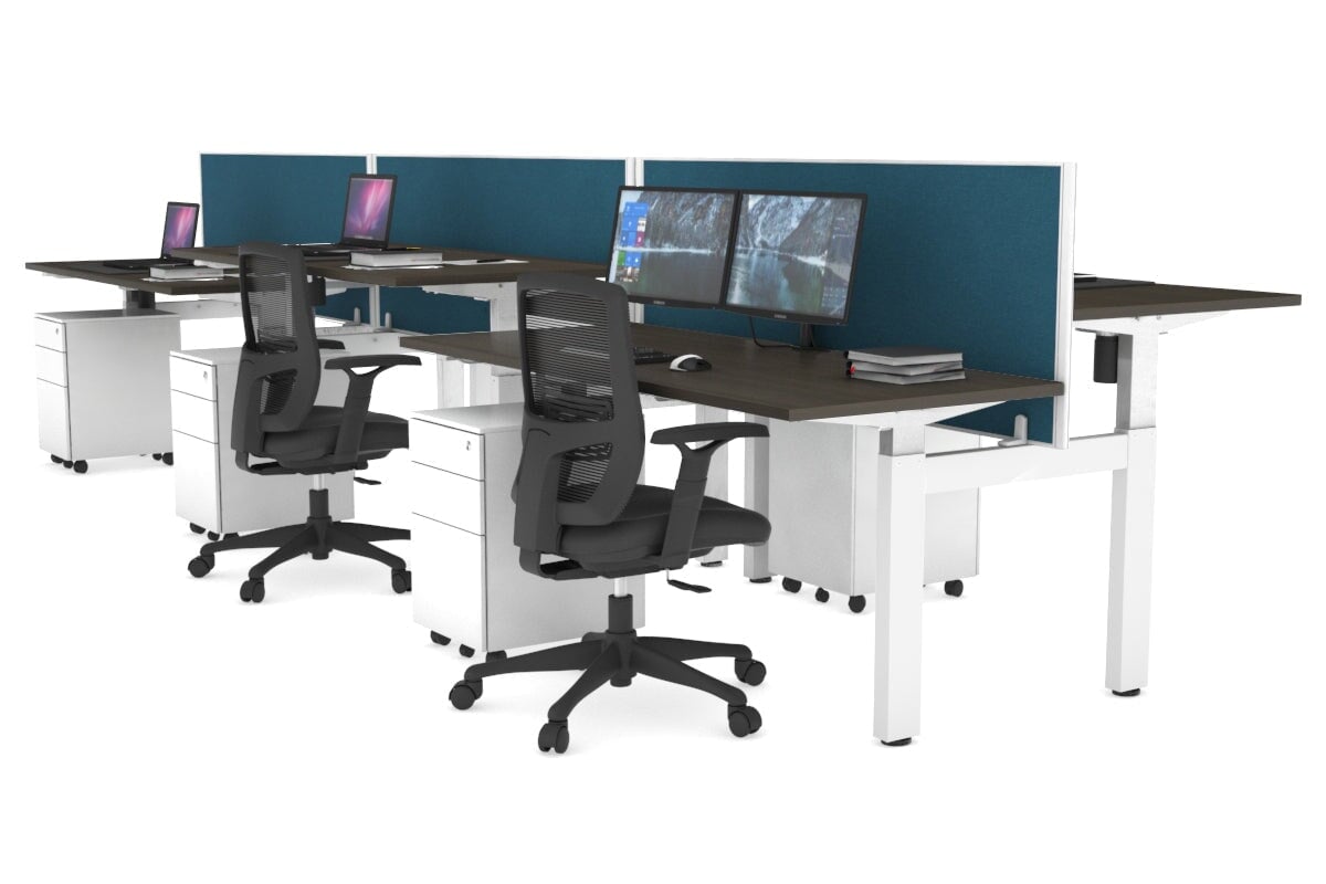 Adjustable 6-Person H Bench Workstation with White Frame [1400L x 700W] - Perfect for Office, Classroom, or Collaborative Workspace
