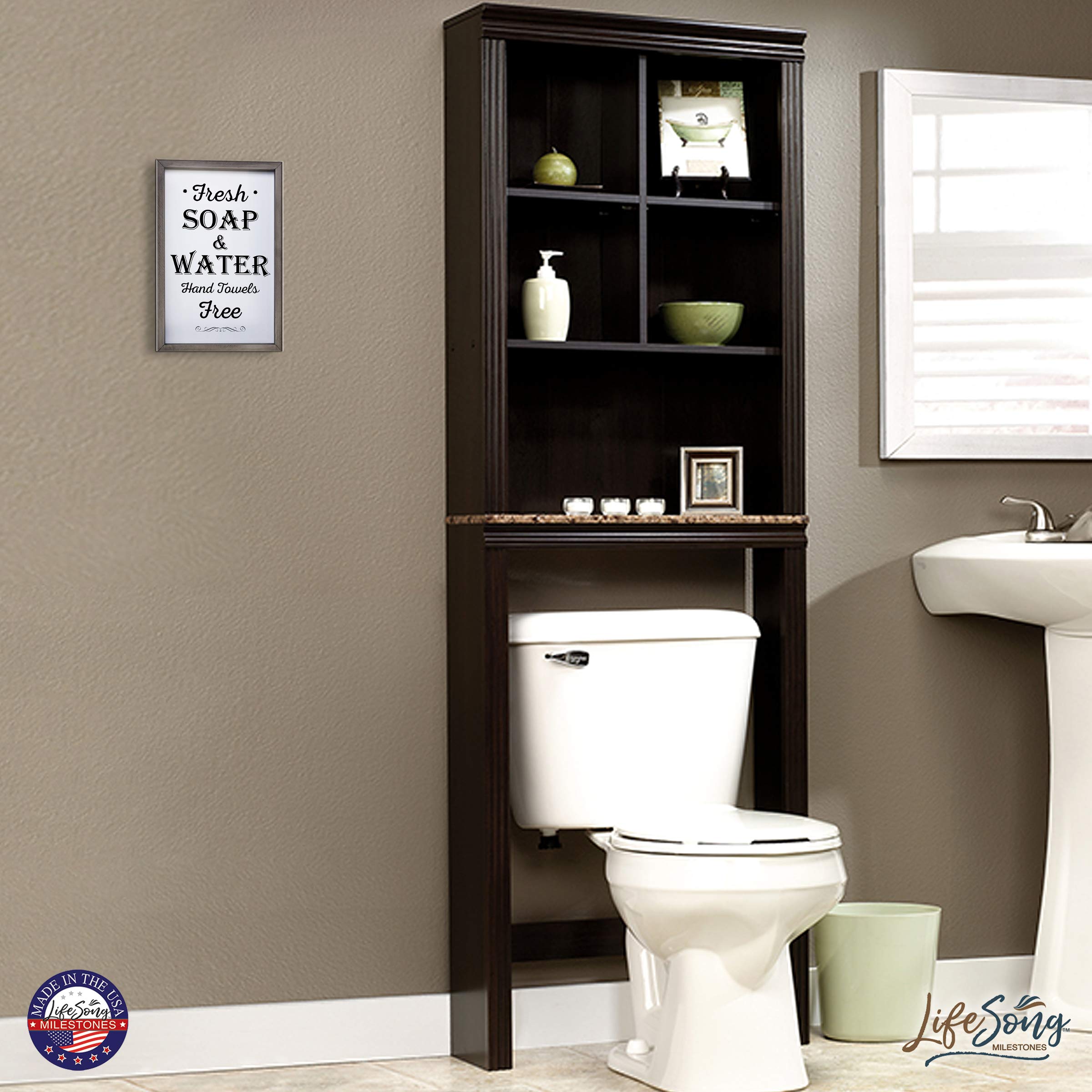 LifeSong Farmhouse Bathroom Sign - Rustic Wooden Box Decor for Modern Bathrooms (Gray)