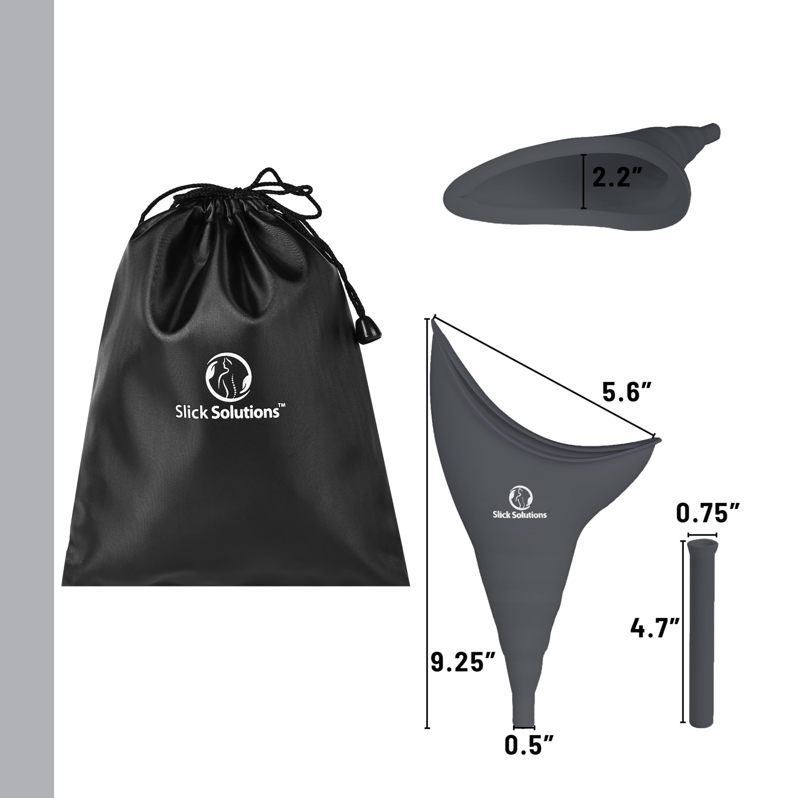 Slick Portable Female Urination Device - Reusable Women's Pee Funnel for Outdoor, Camping & Travel - Compact Gray Female Urinal for Hiking, Road Trips & Emergency Use