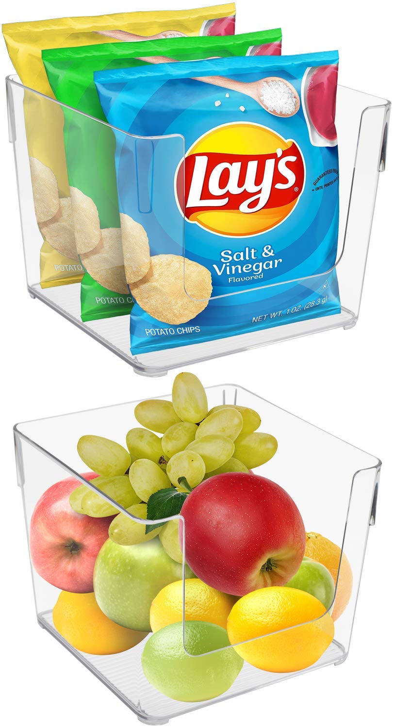 Sorbus Clear Plastic Storage Bins - 2-Pack Square Pantry Organizers for Kitchen, Fridge, Bathroom | Food, Snacks, Fruits, Vegetables & Supplies Storage | Space-Saving Home Organization Solution