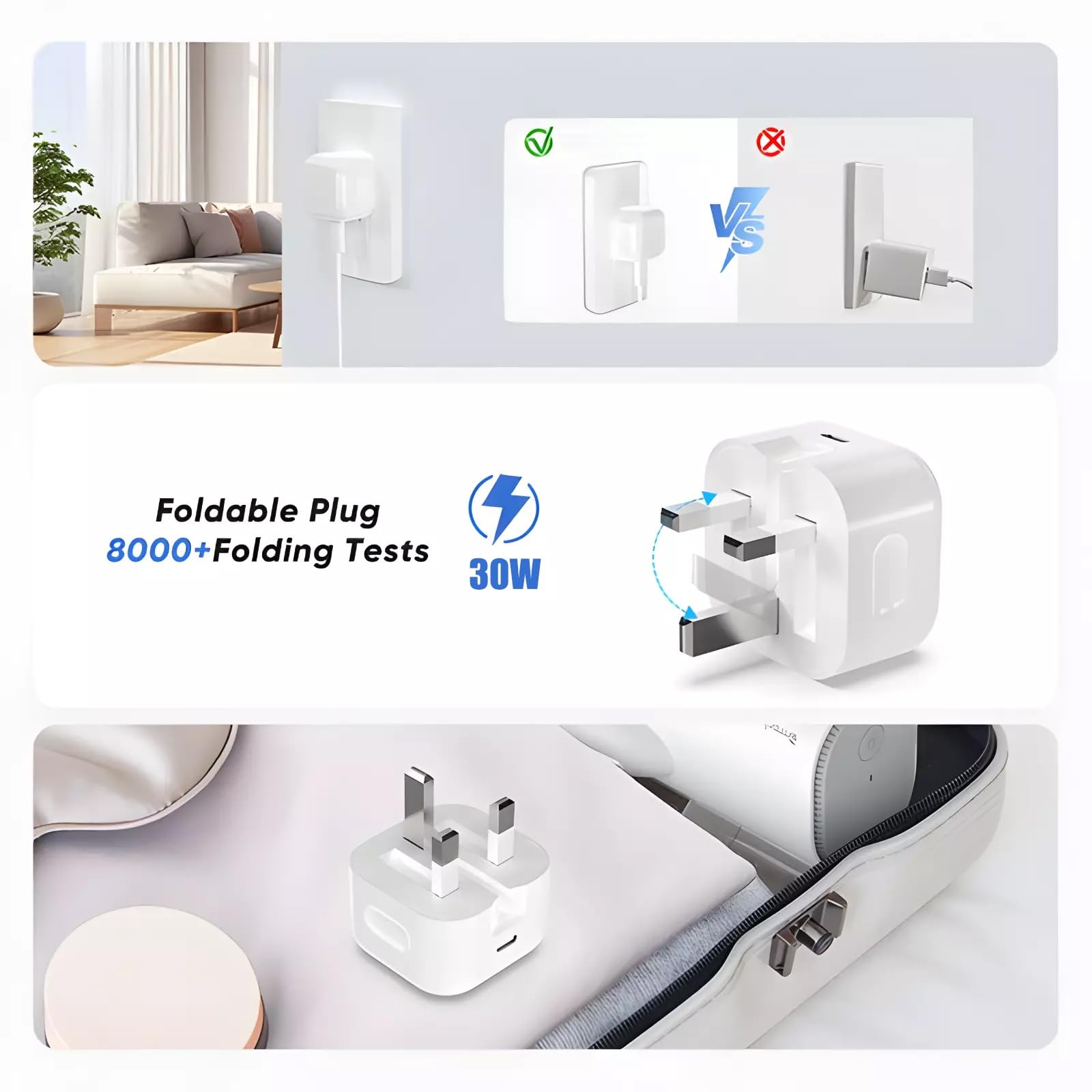 30W USB C Fast Charger Plug for iPhone 16/16 Plus/16 Pro Max, iPad Pro/Air/mini - PD Wall Charger with 2M Type C Cable | UK Power Adapter | Perfect for Travel, Office & Home Charging