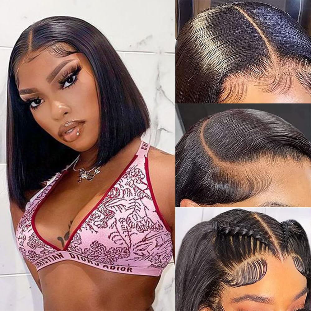 13x4 HD Lace Front Bob Wig 12 Inch Straight - 100% Unprocessed Virgin Human Hair with Transparent Lace for Black Women | Natural Look for Daily Wear, Parties & Special Occasions