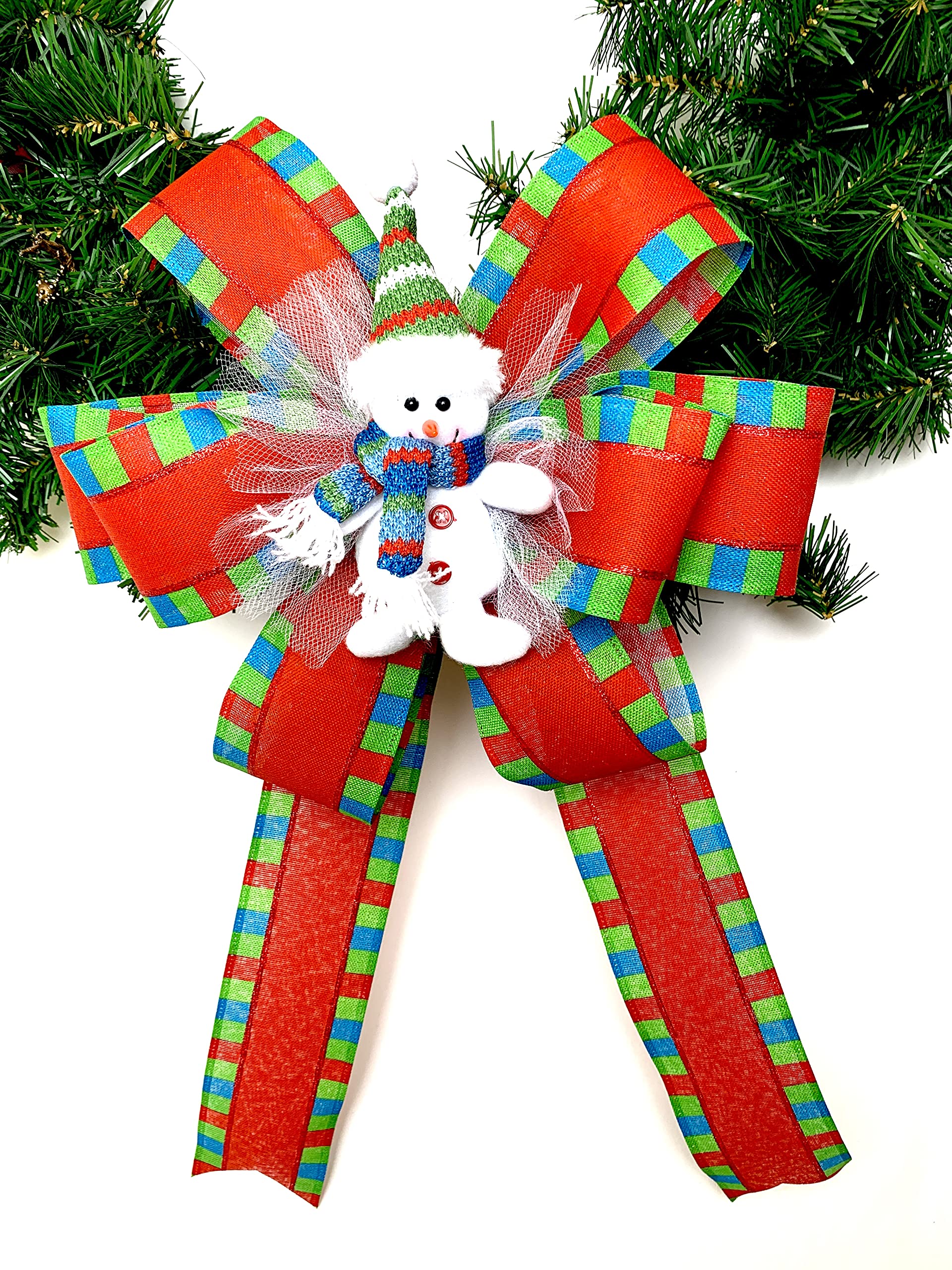 Snowman Wreath Bow - Large Red Christmas Gift Bow for Wreaths, Front Doors, Banisters & Lanterns | Holiday Home Decor & Festive Door Hanging