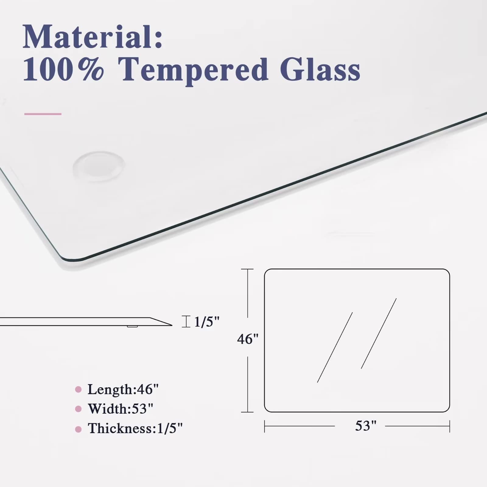 Tempered Glass Office Chair Mat for Carpet & Hardwood Floors - 46