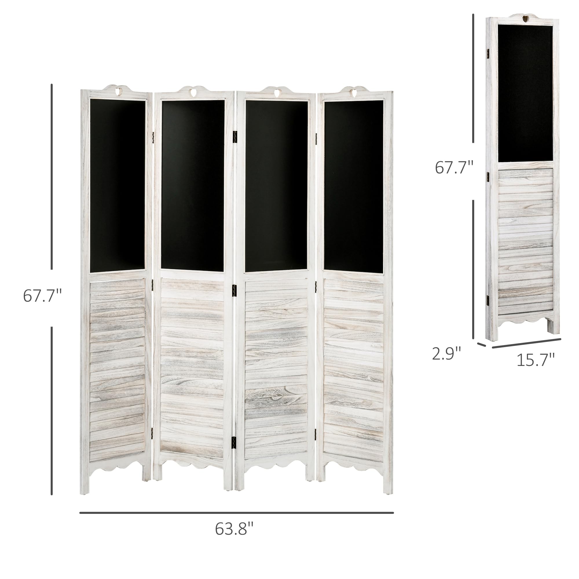 HOMCOM 4-Panel Folding Room Divider with Blackboard - 5.5 Ft Tall Freestanding Privacy Screen for Bedroom, Office, or Classroom - White | Perfect for Home Organization, Office Partitions & Kids' Learning Spaces