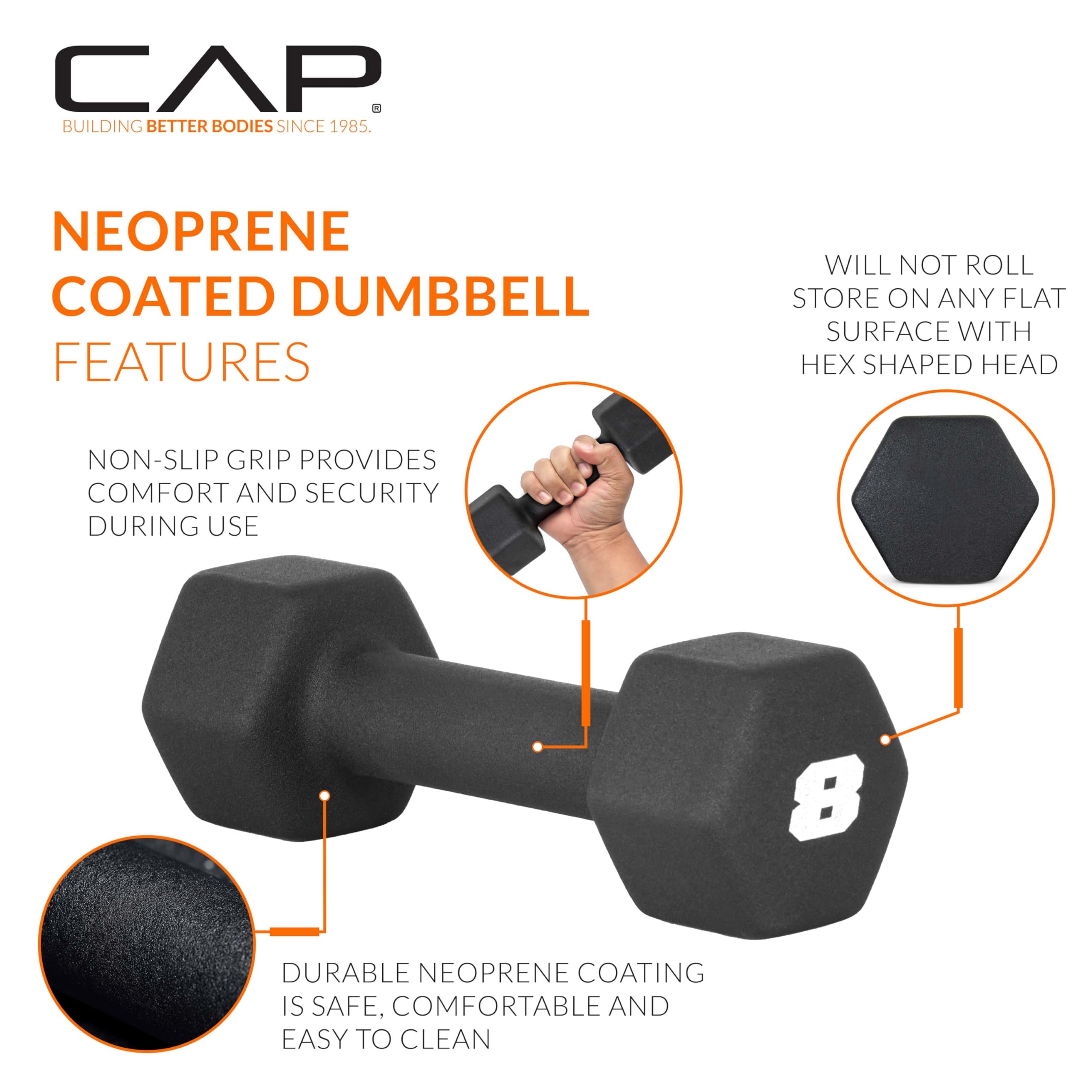 Premium CAP Barbell Neoprene Dumbbell Weights Set - 5lb to 50lb Pairs with Non-Slip Grip | Multiple Color Options for Home Gym, Strength Training & Fitness Workouts