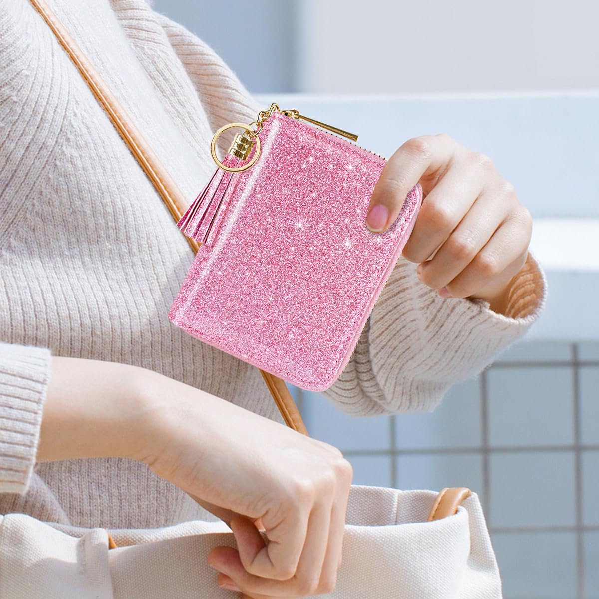 RFID Blocking Glitter Credit Card Holder for Women - Slim Small Wallet with Card Slots - Perfect for Travel, Shopping & Everyday Use
