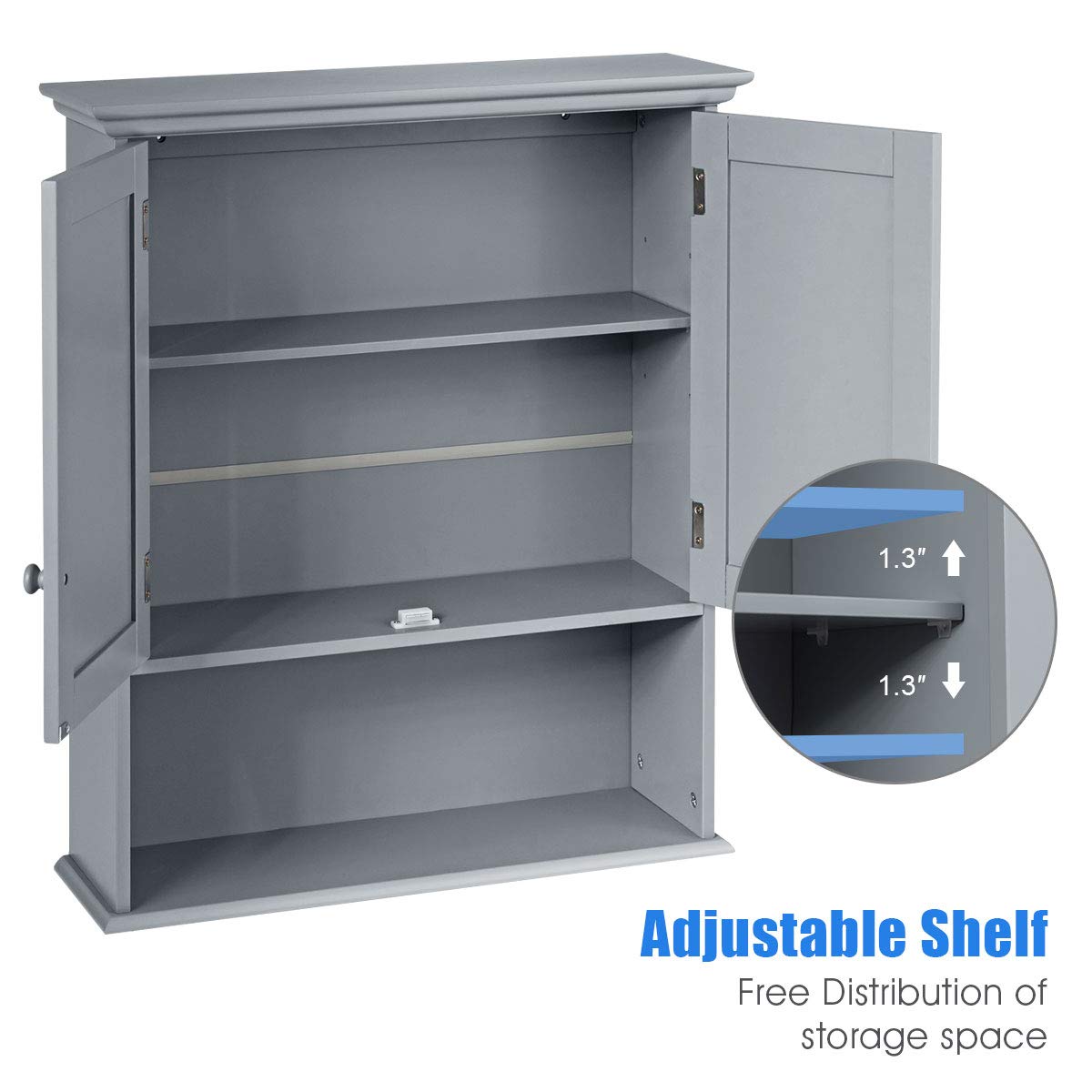 GOFLAME 2-Door Wall Mounted Bathroom Cabinet - Adjustable Shelf Wooden Medicine Storage with Hanging Design, Large Capacity Gray Bathroom Organizer | Perfect for Toilet, Vanity & Shower Storage Organization