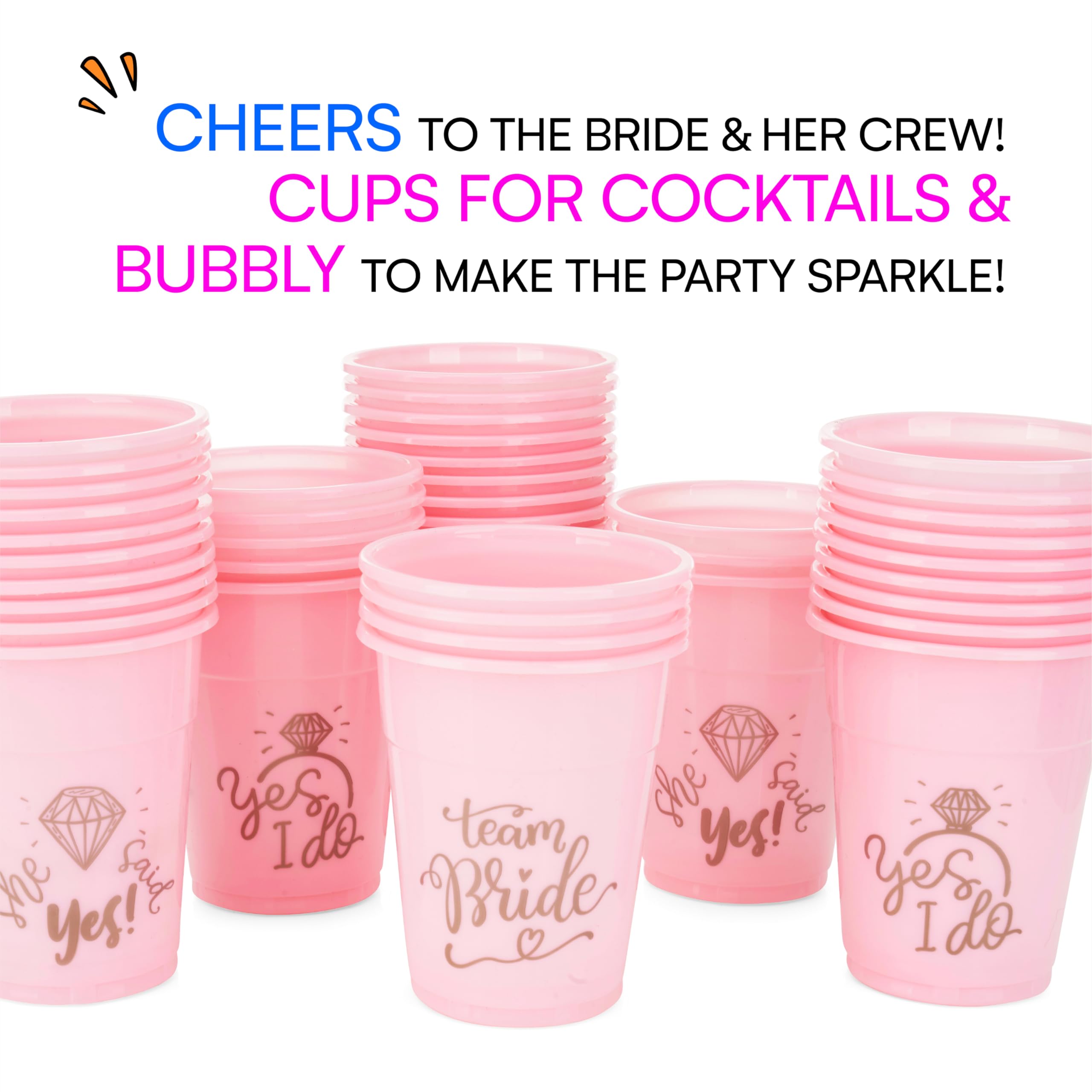 Neliblu Bachelorette Party Team Bride Cups - 25-Piece Bridal Shower Decorations Set - Pink & Gold 'She Said Yes' Wedding Cups for Team Bride - Perfect for Bachelorette Parties, Bridal Showers & Wedding Celebrations