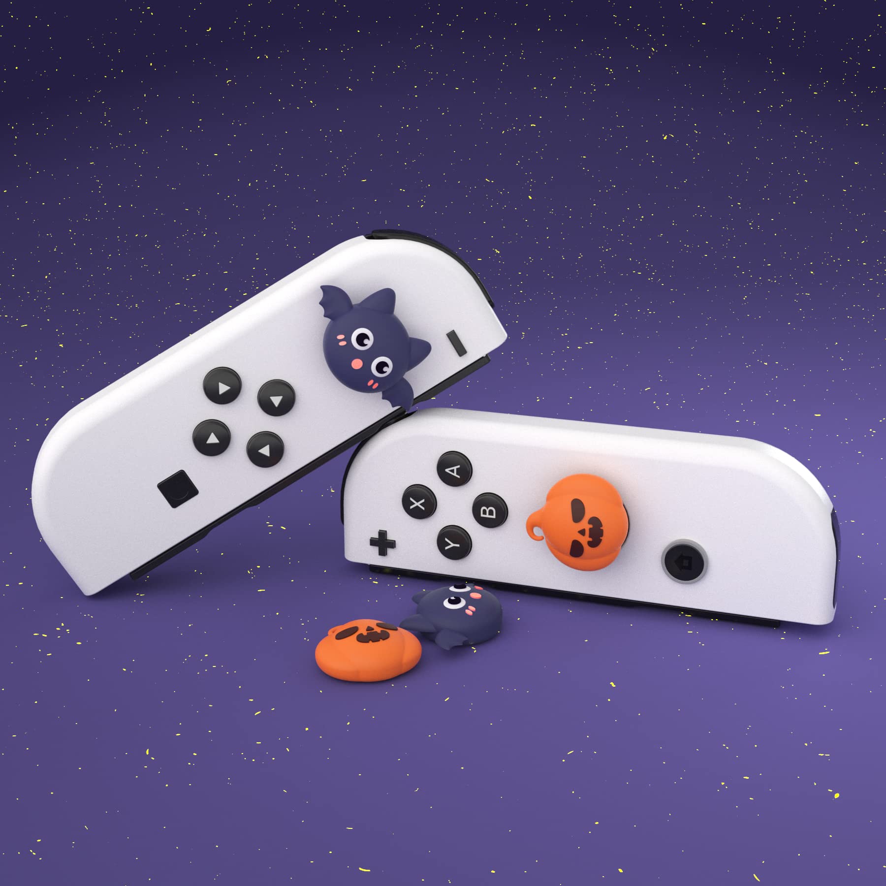 PlayVital Halloween Pumpkin Bat Joystick Caps for Nintendo Switch, Switch Lite & Switch OLED - Analog Thumb Grip Covers for Enhanced Gaming Comfort (Perfect for Halloween Gaming Sessions & Year-Round Play)