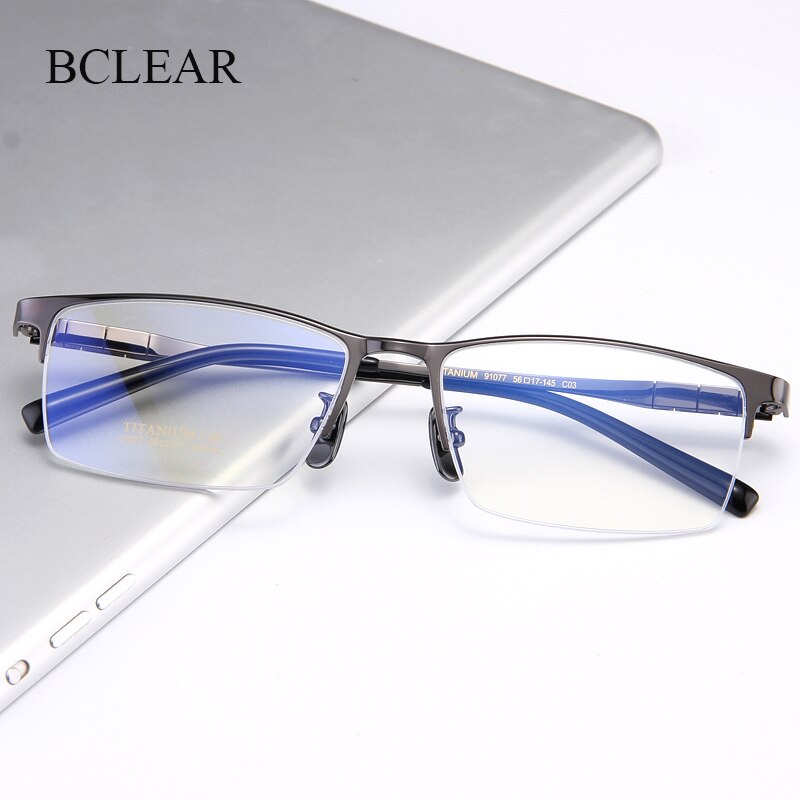 Bclear Men's Full Rim Square Titanium Eyeglasses Frame My91077 - Lightweight Durable Glasses for Work, Reading & Everyday Use