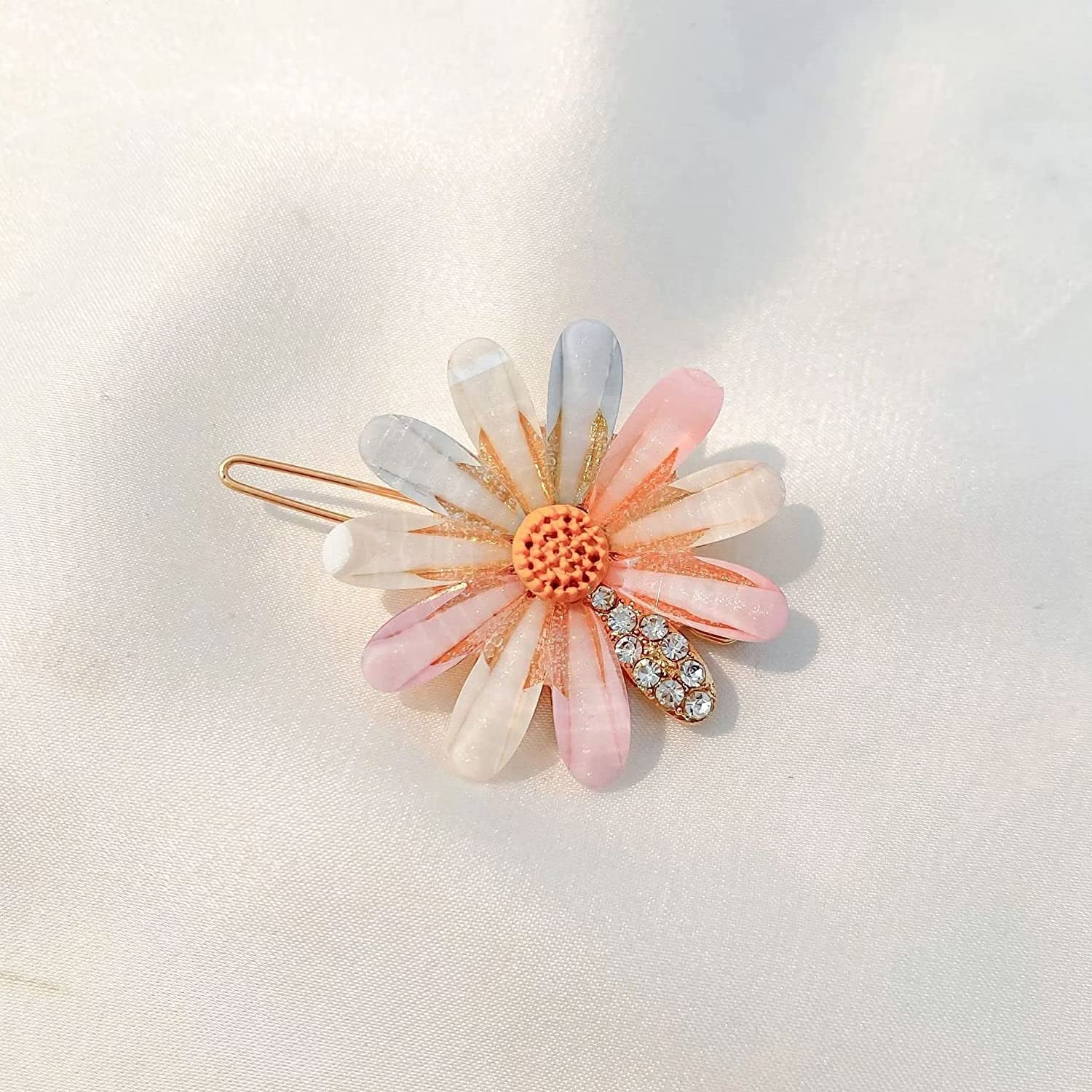 LOCANS Elegant Korean Hair Clips for Women & Girls - Rhinestone Bling Hair Accessories with Pearl Resin Acrylic Flower Design (Pack of 6) - Perfect for Parties, Weddings, and Daily Fashion Styling