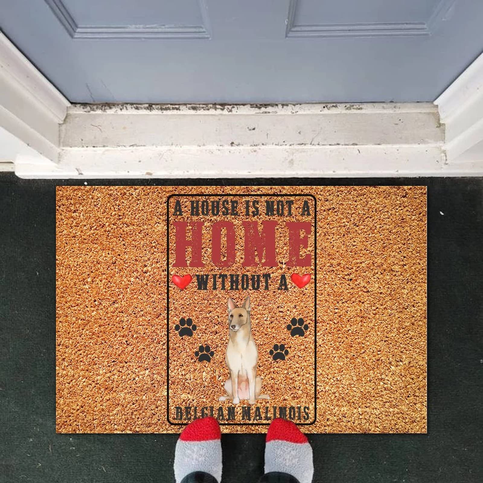 Premium Natural Coir Doormat with Non-Slip Backing - Indoor/Outdoor Welcome Mat for Dog Lovers, Belgian Malinois Design - Perfect Housewarming Gift & Front Door Decor for Pet Owners, New Homeowners - Ideal for Entryways, Porches, and Mudrooms