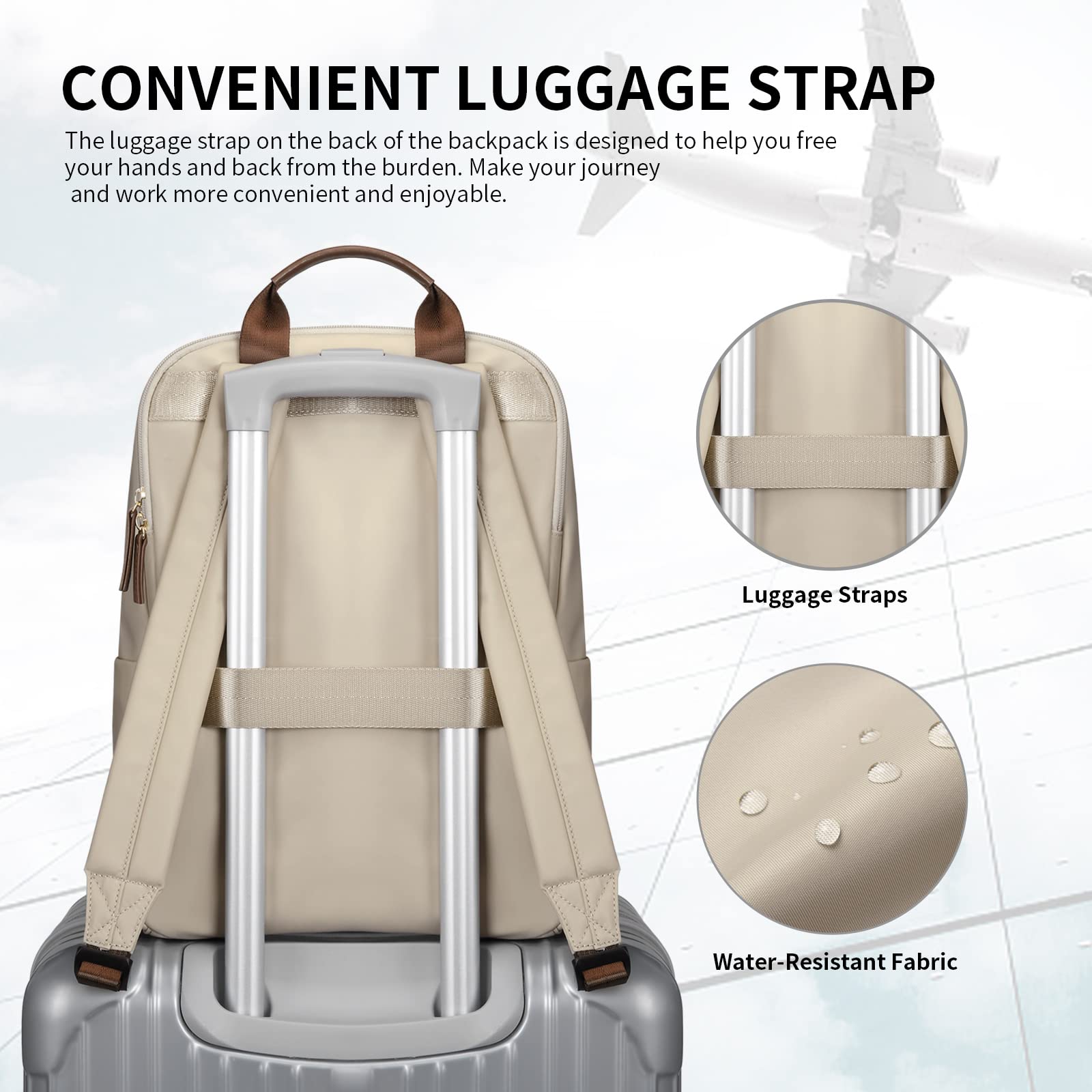 Stylish Women's Laptop Backpack for Work, College & Travel - 16 Inch Notebook Compatible Multifunctional Daypack, Purse & School Bag (Apricot) - Perfect for Office Commute, Campus Life & Business Trips