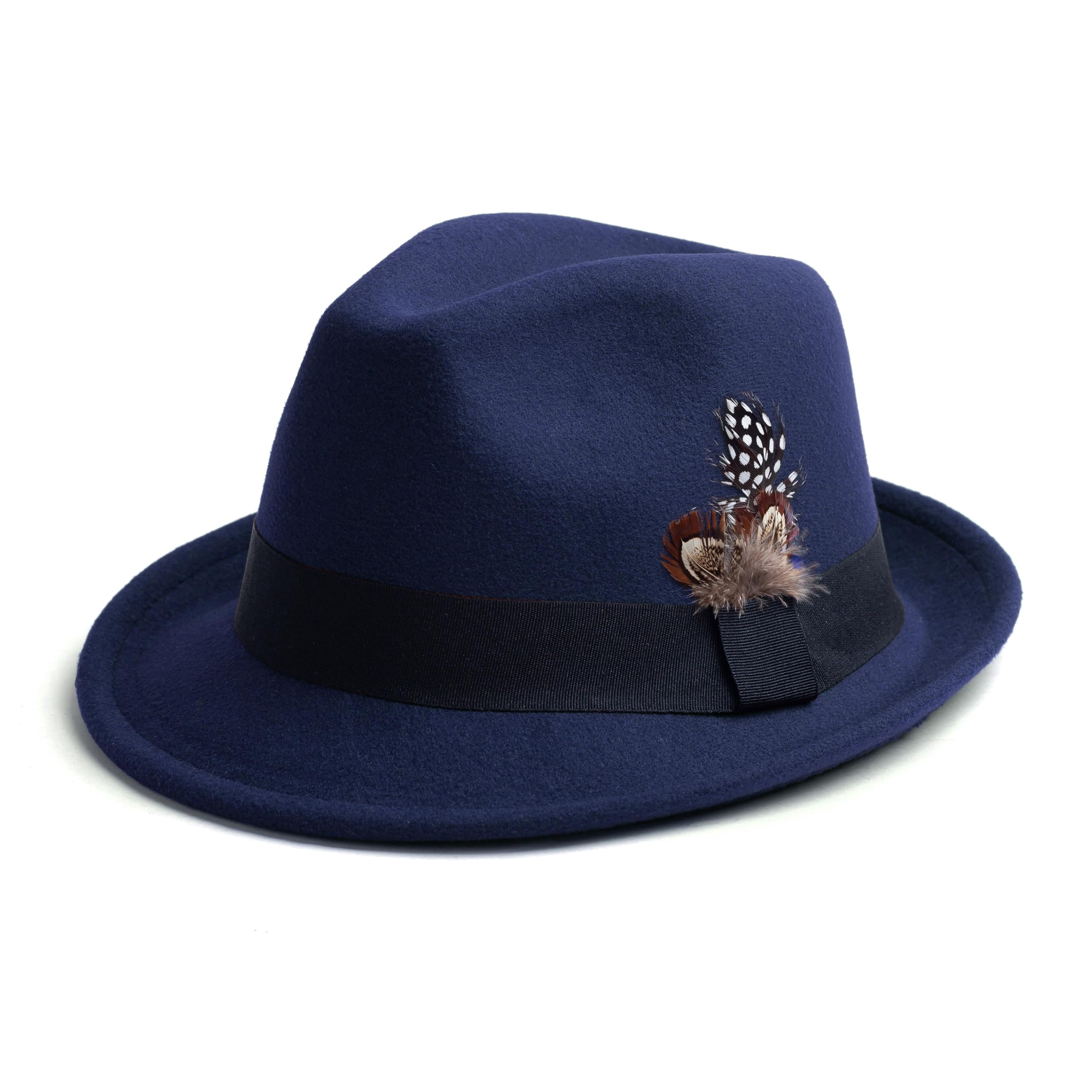 Stylish Short Brim Fedora Hat for Men & Women - Premium Felt Dress Panama Trilby Hat with Feather Band | Perfect for Weddings, Parties & Vintage Fashion Outfits