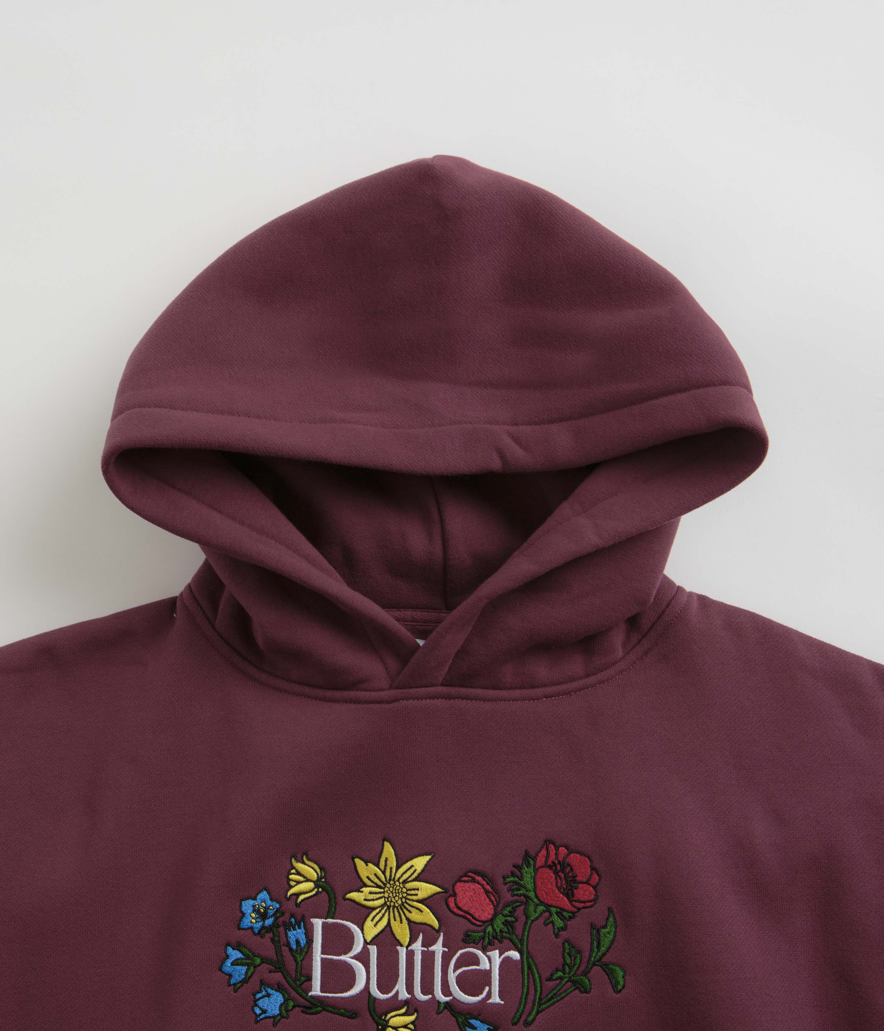 Butter Goods Floral Embroidered Hoodie for Women - Wine Red Pullover Sweatshirt | Casual Streetwear, Loungewear & Winter Fashion