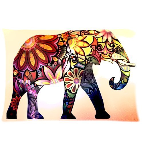 Custom Floral Elephant Print Zippered Pillow Cases 20x30 Inches - Twin Sided 50% Cotton 50% Polyester - Perfect for Bedroom Decor, Sofa Throw Pillows & Gift Ideas