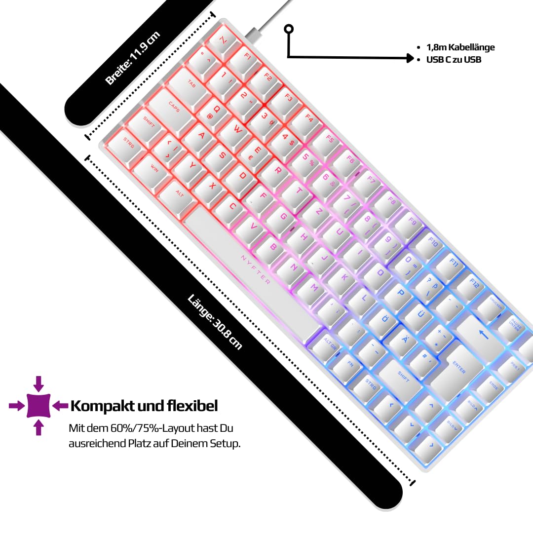 75% Gaming Keyboard with Gateron Yellow Switches - Hot-Swappable Mechanical RGB for PC Gamers (White)
