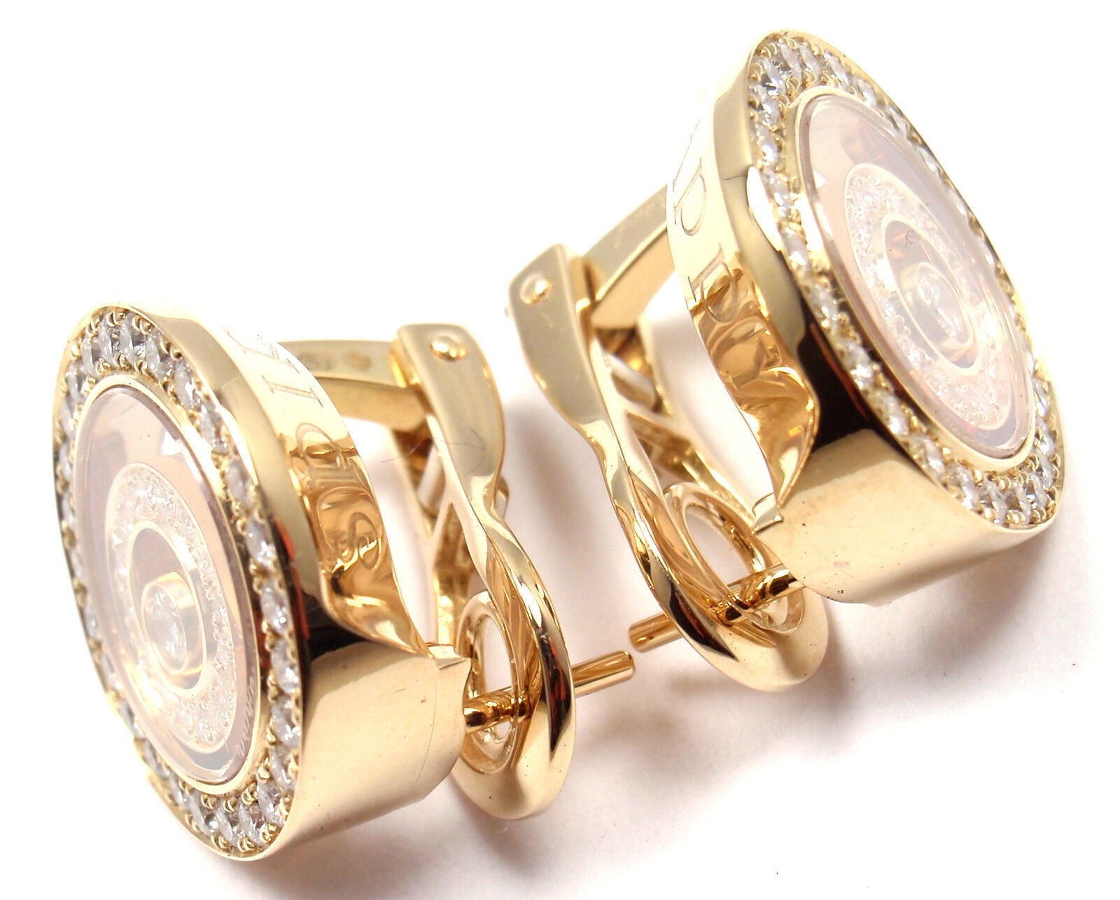 Authentic Chopard 18k Yellow Gold Happy Spirit Diamond Earrings for Women - Luxury Gift for Anniversary, Birthday & Special Occasions