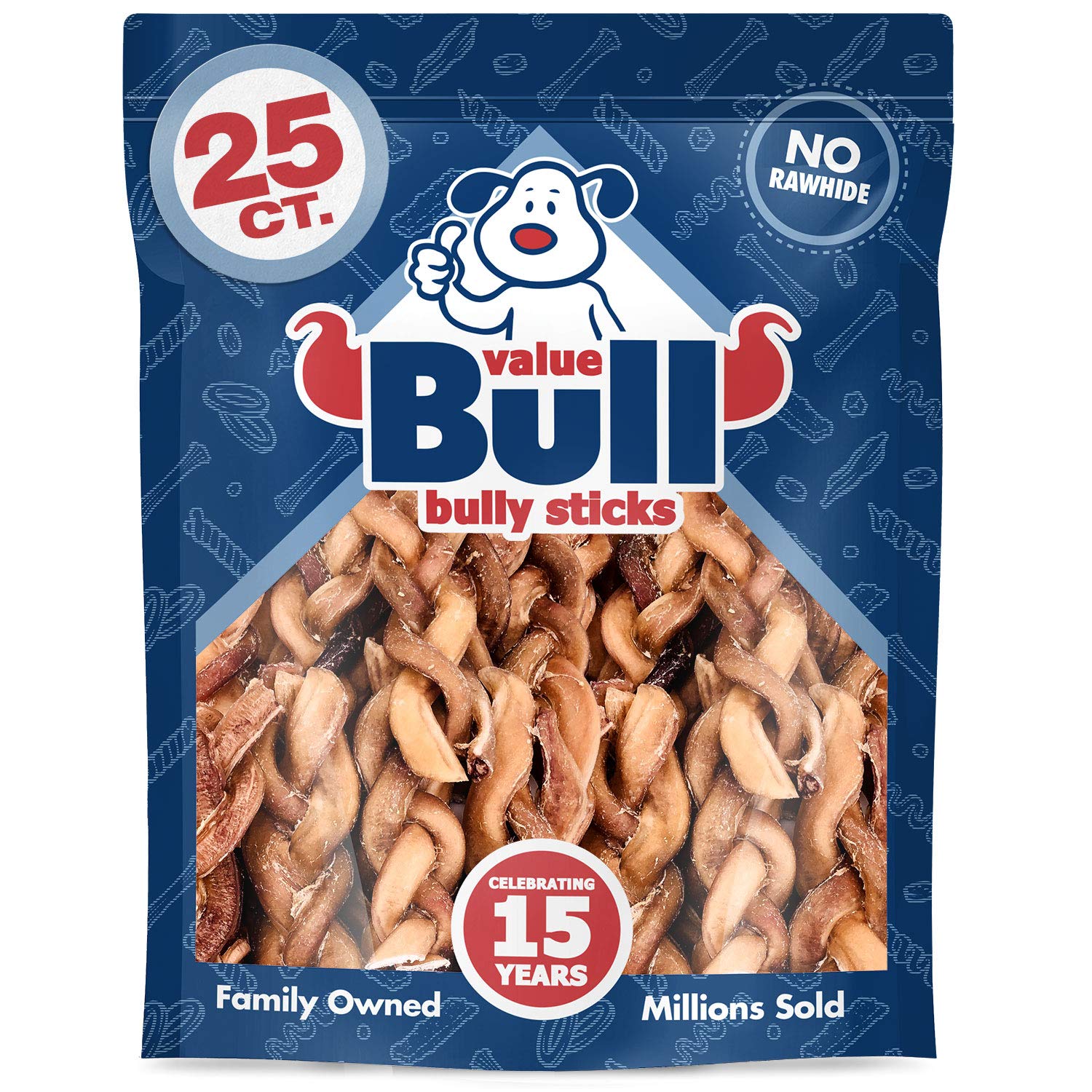 ValueBull Thick 6-Inch Braided Bully Sticks - 25 Count All Natural Dog Chews | 100% Beef Pizzle Single Ingredient Rawhide Alternative | Long-Lasting Dental Treats for Medium & Large Dogs - Perfect for Training, Teething & Anxiety Relief