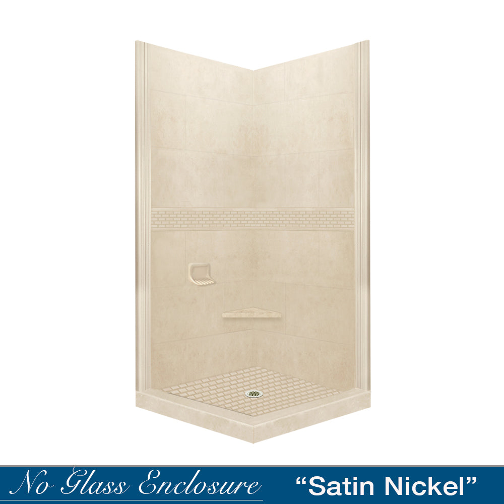 DIY Shower Remodel Kit - Corner Desert Sand Sistine Stone & Classic Stone Accent | Waterproof Bathroom Wall Tile for Shower Renovation & Home Improvement
