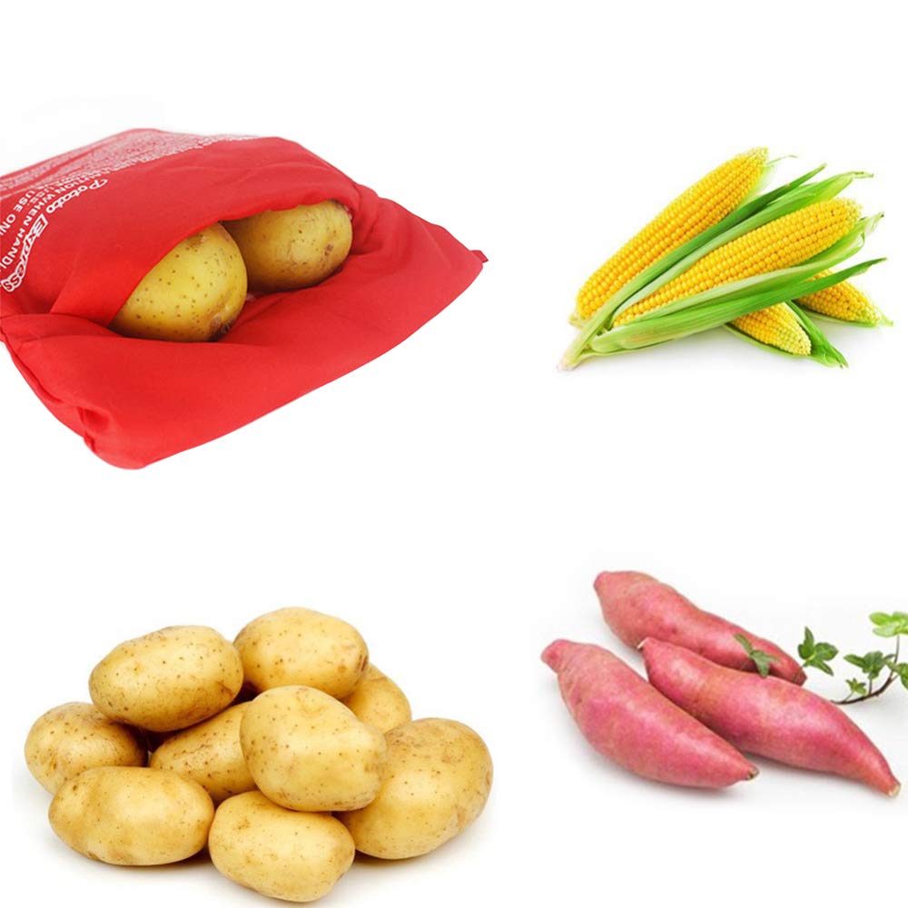 KINGZHUO 2-Pack Microwave Potato Cooker Bags - Reusable & Washable Tortilla Steamer Bags for Perfect Potatoes in 4 Minutes | Quick Cooking for Baked Potatoes, Sweet Potatoes & Tortillas | Ideal for Kitchens, Dorms & Fast Meals