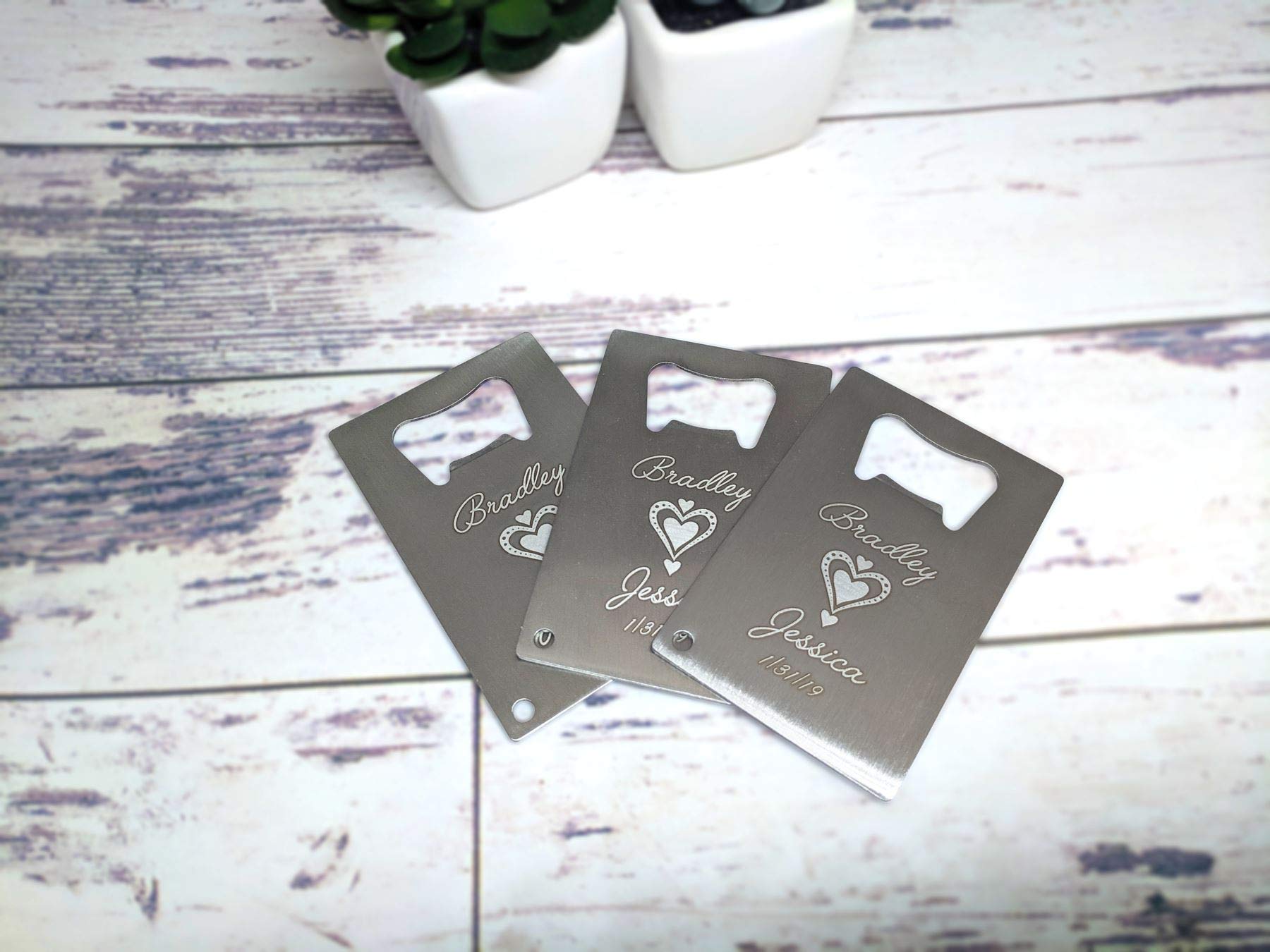 4 Hearts Design Stainless Steel Wedding Favor Credit Card Opener - 150 Pack - Perfect for Bridal Showers, Anniversary Gifts & Party Favors