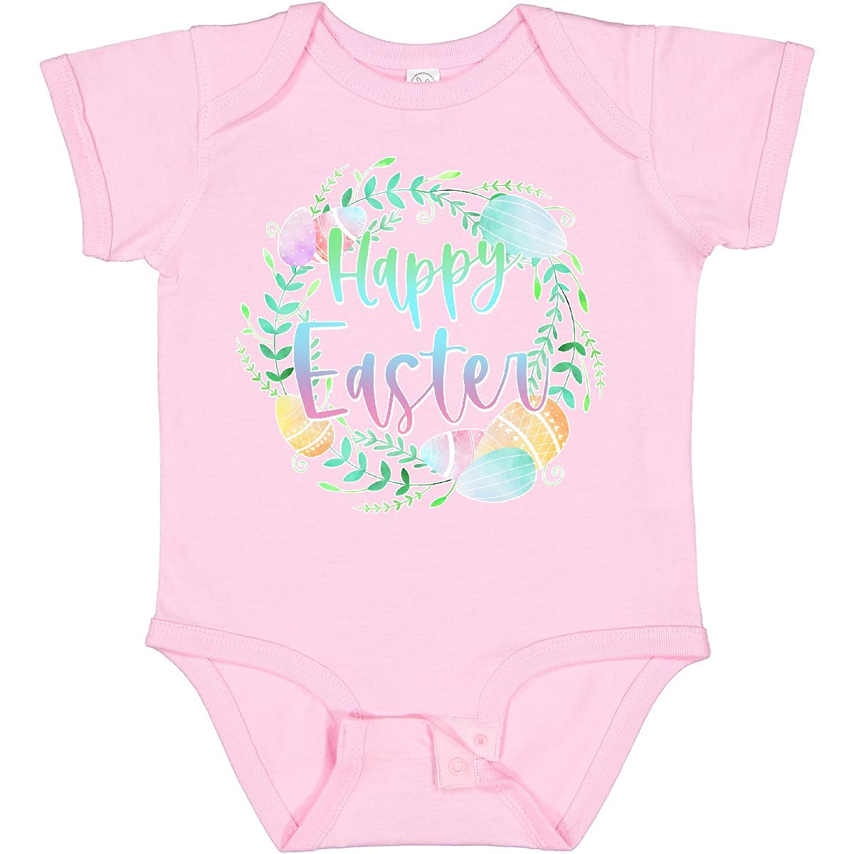 Inktastic Happy Easter Pastel Egg Wreath with Laurels Baby Bodysuit - Cute Easter Outfit for Infants & Toddlers - Perfect for Easter Photos, Egg Hunts & Family Gatherings