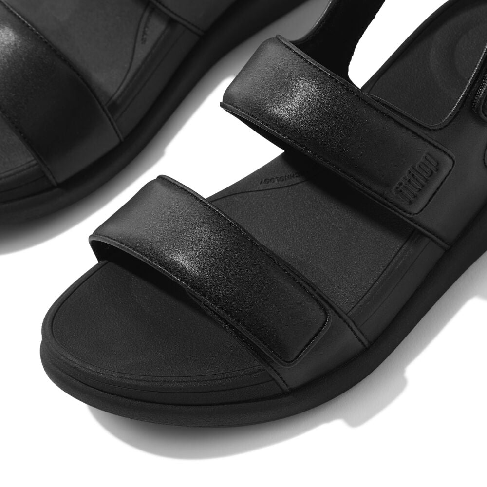 FitFlop F Mode Go Adjustable Flatform Backstrap Sandals for Women - Comfortable Black Walking Shoes for Summer, Beach & Casual Outings