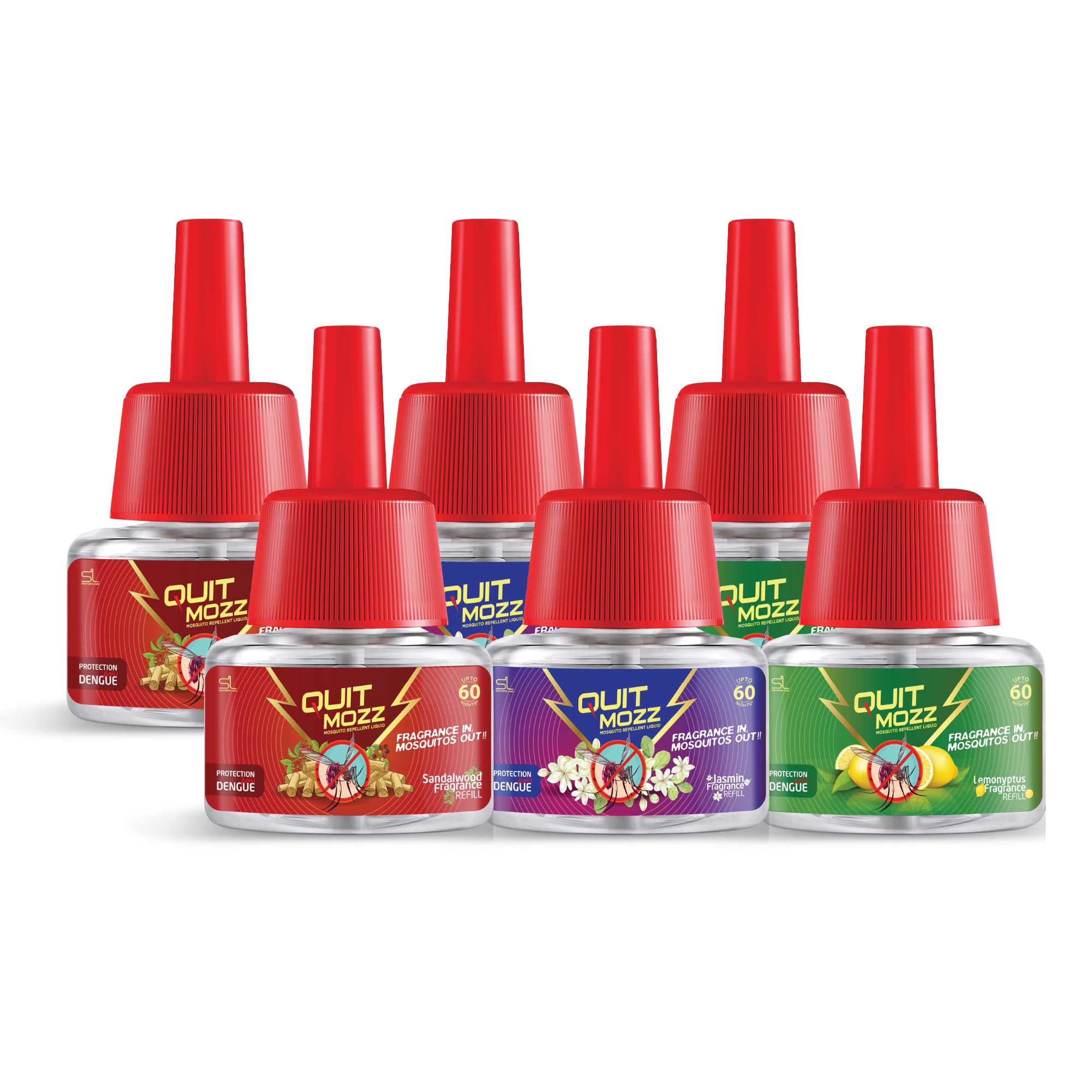 QUITMOZZ Liquid Vaporizer Refill - 6 Pack (45ml Each) | Mosquito Repellent with Lemon, Sandalwood & Jasmine Scents | Lasts 60 Nights | Fits All Vaporizer Machines | Kid & Pet Safe | Perfect for Bedrooms, Patios & Outdoor Camping
