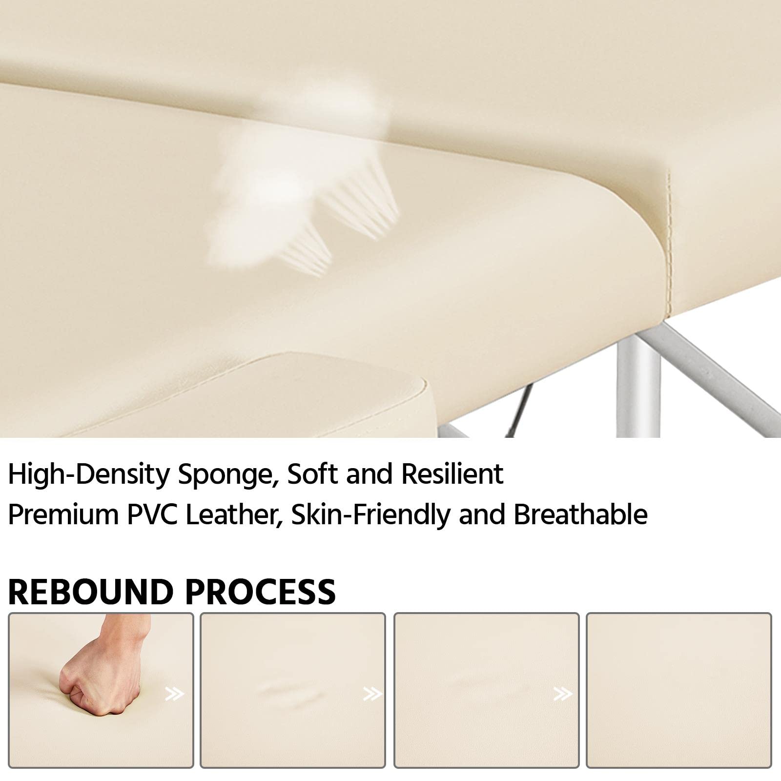 Yaheetech Foldable Massage Bed - 60cm Wide Portable Beauty Salon Table for Lash Extensions & Spa Treatments, 2-Section Adjustable Cream Professional Massage Table | Perfect for Home Spa, Salon Services & Mobile Beauty Businesses