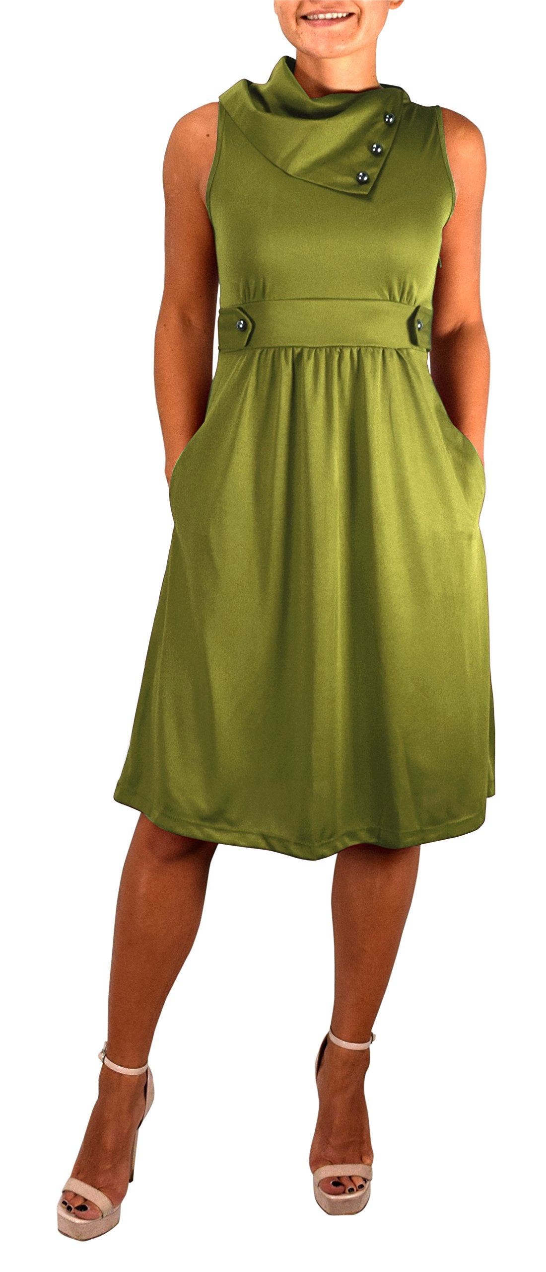 Women's Casual Sleeveless A-Line Dress with Fold-Over Collar - Perfect for Summer Outings, Beach Vacations & Brunch Dates