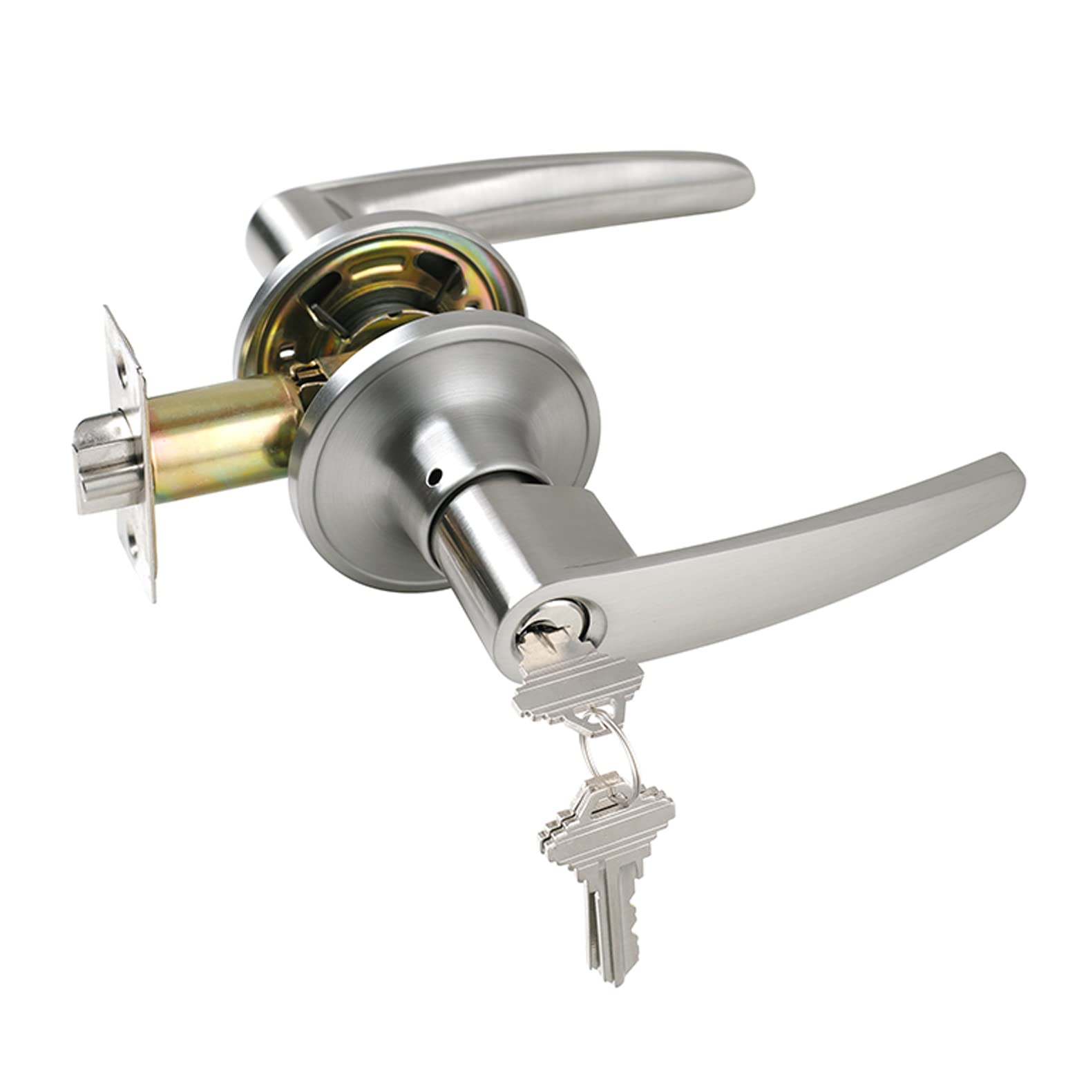 Heavy Duty Keyed Entry Lever Lock for Exterior Doors - Satin Nickel Finish Front Door Handle with Keyed Different - Secure Entry for Homes, Offices & Commercial Buildings