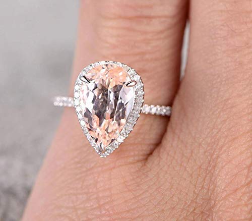 1.5Ct Morganite Diamond Halo Ring 18K Gold Plated for Engagement & Wedding