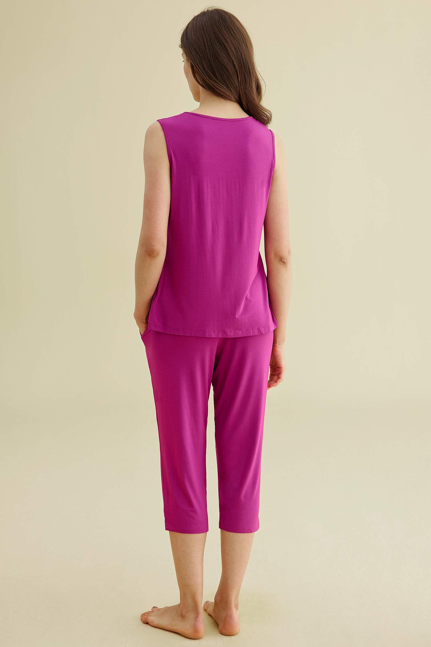 Latuza Women's Summer Pleated Tank Top & Capri Pajama Set - Soft Sleepwear for Hot Weather, Lounge Wear, Nightwear, and Vacation Outfits