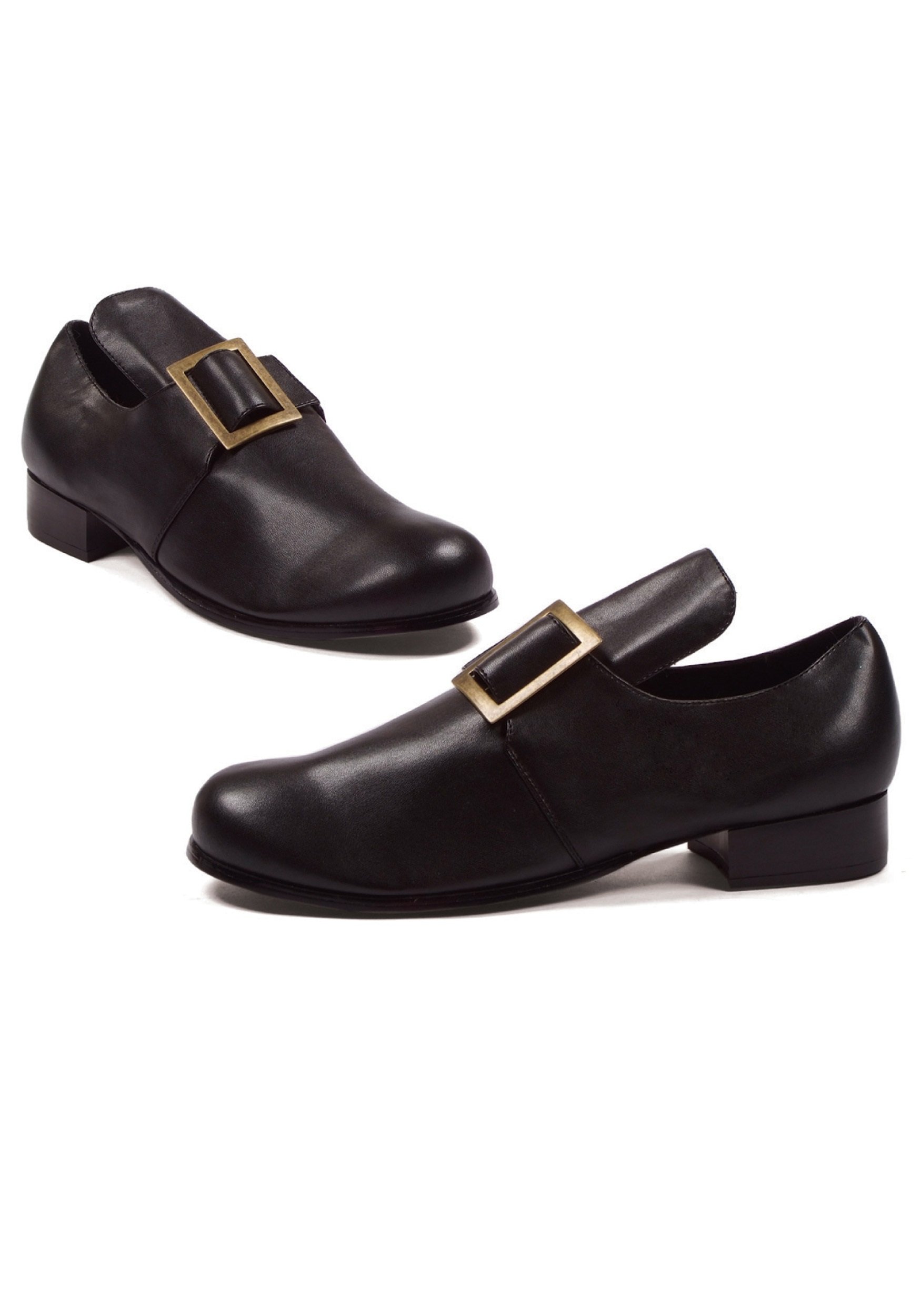 **Men's Colonial Pilgrim Shoes - Large Size, Black - Perfect for Historical Reenactments & Costume Parties**