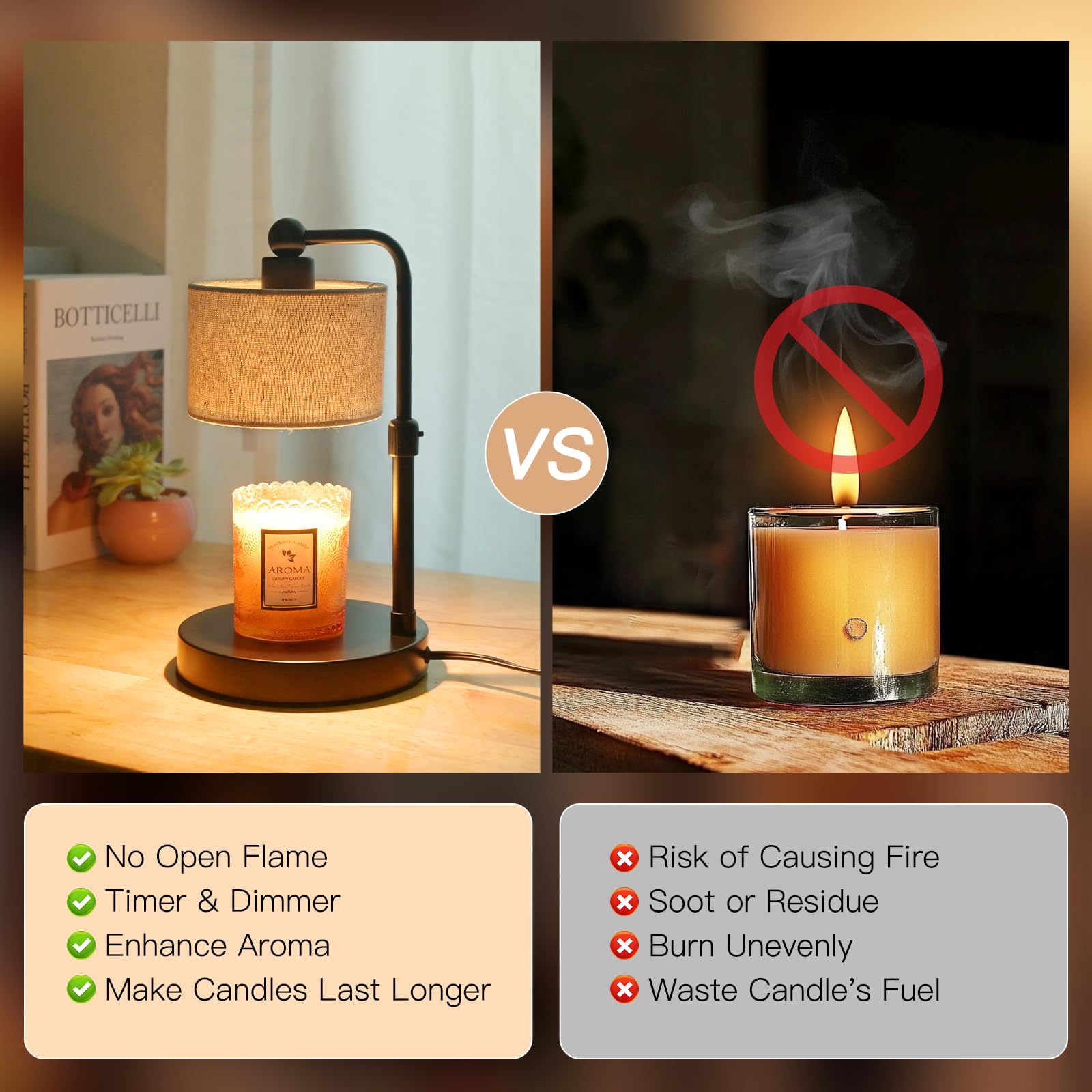 Adjustable Height Candle Warmer Lamp with Timer & 2 Bulbs - Home Decor for Bedroom, Living Room, Office - Perfect Housewarming, Mother's Day & Birthday Gift - Compatible with All Jar Candles, Wax Melts & Scentsy Warmers