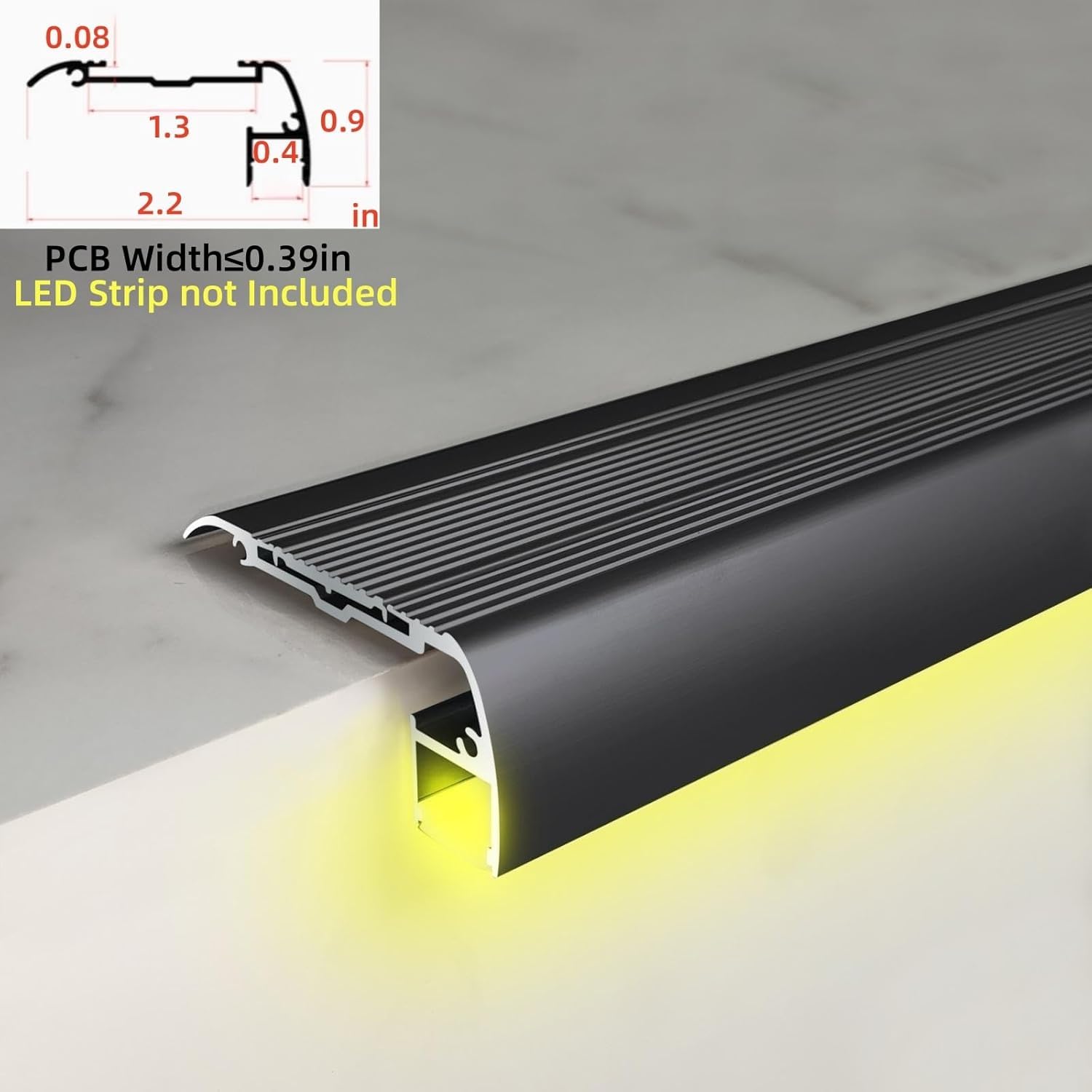 Anti-Slip LED Stair Lights - 7 Pack Black Aluminum Channel Step Lights for Indoor/Outdoor Use - Perfect for Garden Stairs, Deck, Front Porch, Patio & Home Safety Lighting