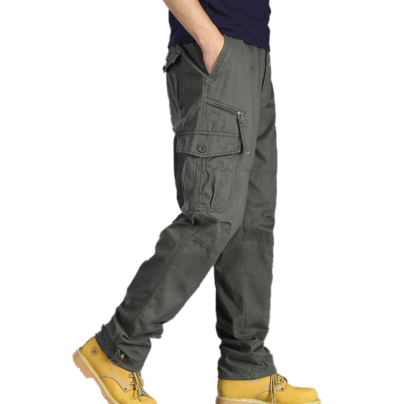 Men's Cargo Pants with 7 Pockets & Elastic Waistband - Tactical Hiking Pants, Relaxed Fit Work Pants for Outdoor Activities, Camping and Daily Wear