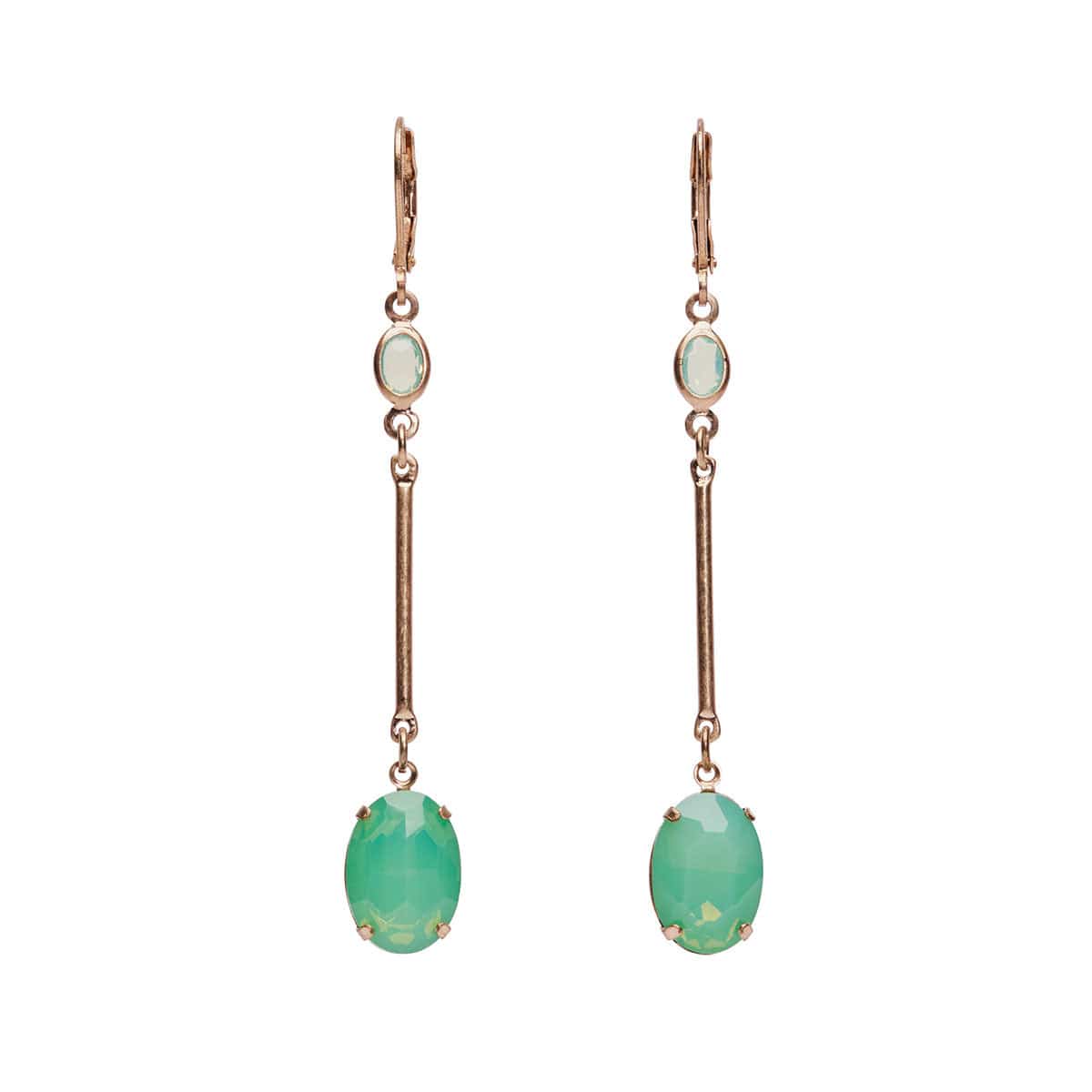 Vintage Green Opal Drop Earrings for Women - Oval Gemstone Dangle Earrings - Perfect for Weddings, Parties & Special Occasions