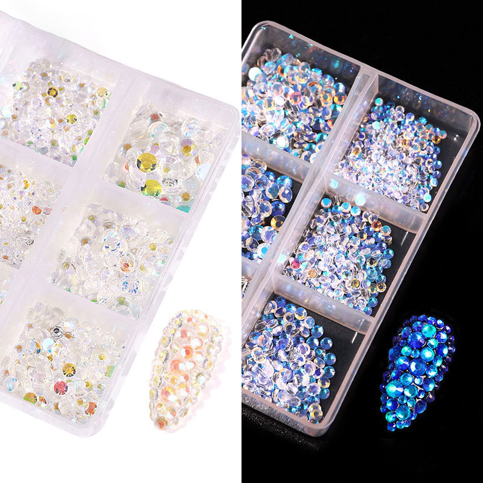 6 Grids/Box Flat Back Rhinestones for Nails - Mixed Shapes & Sizes AB Glitter Nail Art Decorations | DIY Manicure, Nail Salon, Fashion Nail Design | Perfect for Wedding, Party, Holiday & Special Occasion Nails