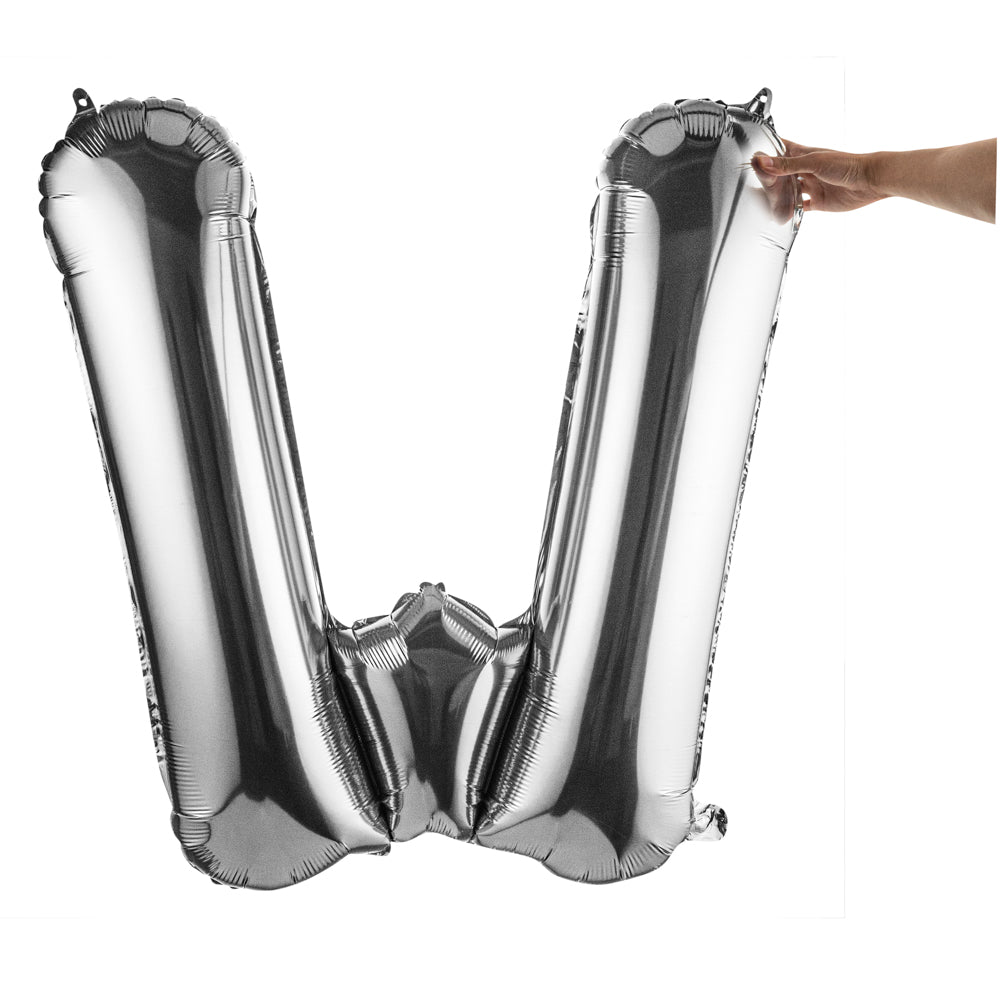 Balloonify Silver Mylar Letter W Balloon - 40 Inch Large Foil Alphabet Balloon for Birthday Party Decorations, Wedding, Baby Shower & Graduation Celebrations - 1 Count Box