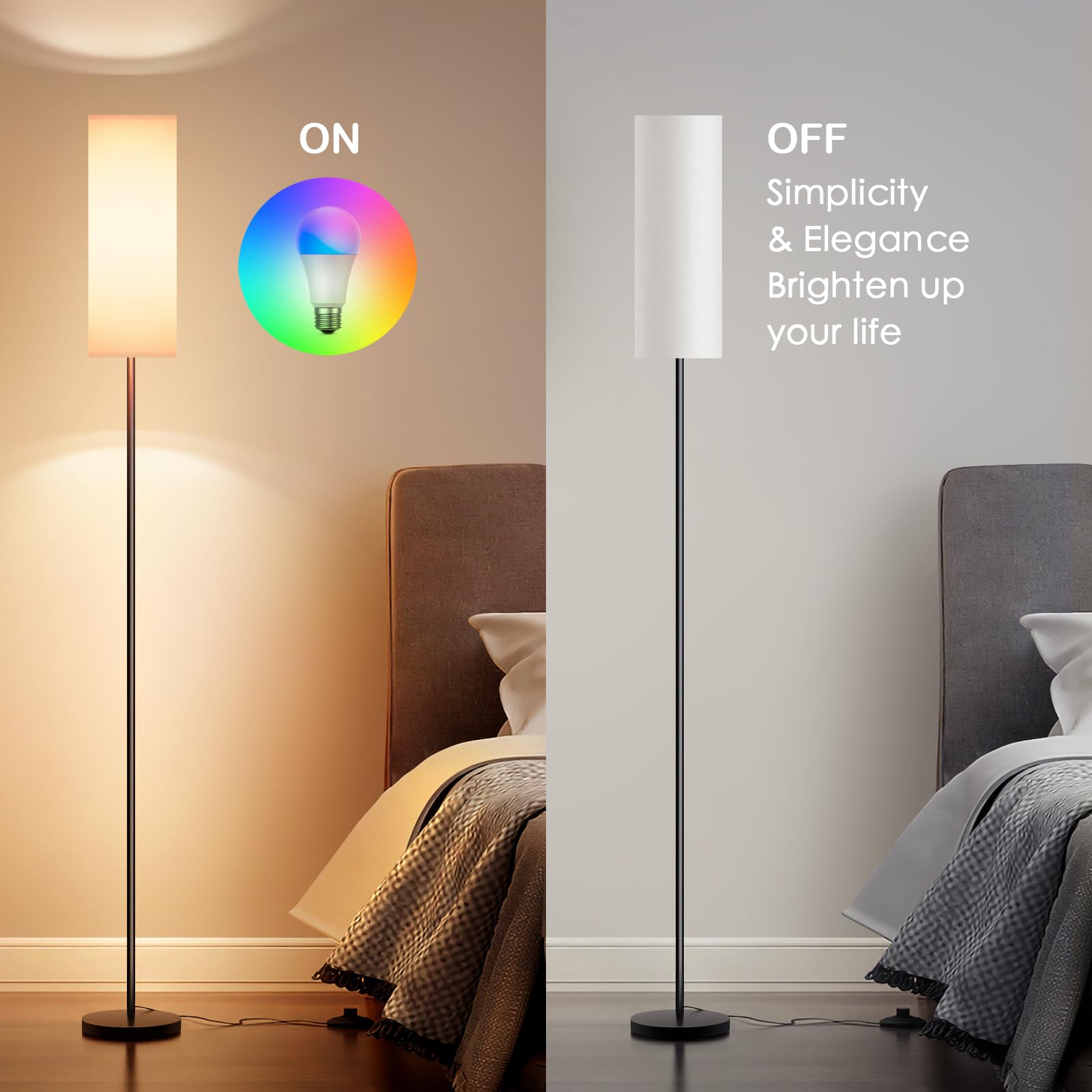 Lithomy Modern RGB LED Floor Lamp with App & Remote Control - Adjustable Standing Lamp for Living Room, Bedroom, Office - White Shade Reading Light for Home Decor, Gaming & Relaxation