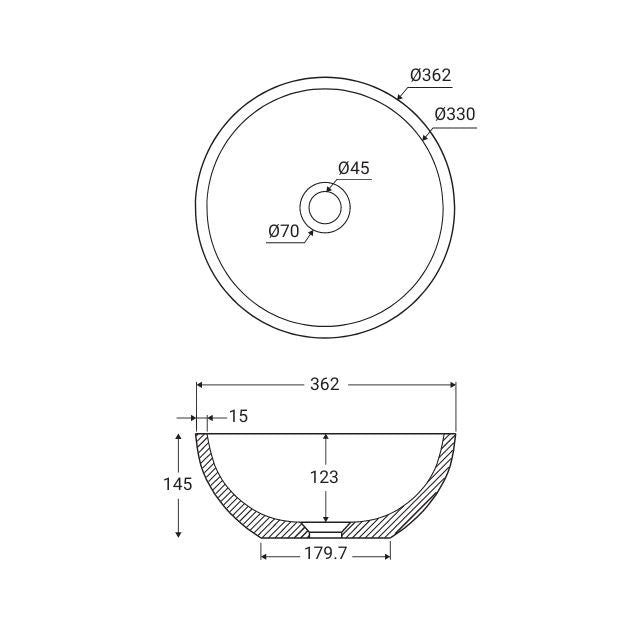 Fienza Alba Concrete Round Bathroom Sink Bowl 14.25