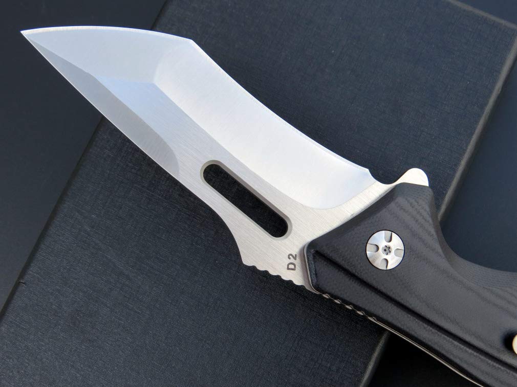 Eafengrow EF908 Tactical Folding Pocket Knife - D2 Steel Blade with Titanium Coating, G10 Handle, Liner Lock & Pocket Clip - Perfect for Camping, Survival, Hiking & Outdoor Adventures (Black)